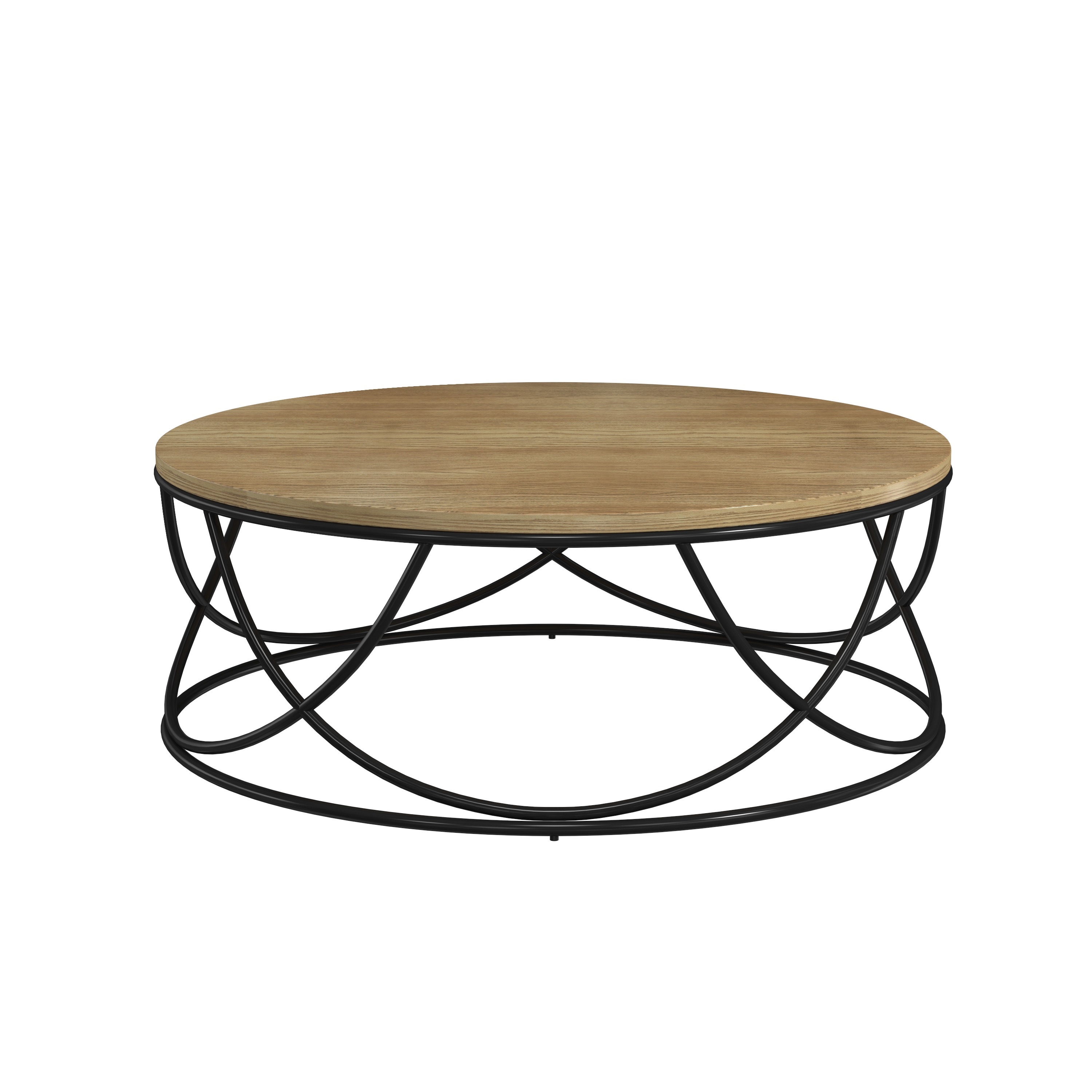 Mesa de Centro Circular con Madera MDF y Base de Metal Blanca (Diámetro: 80cm)