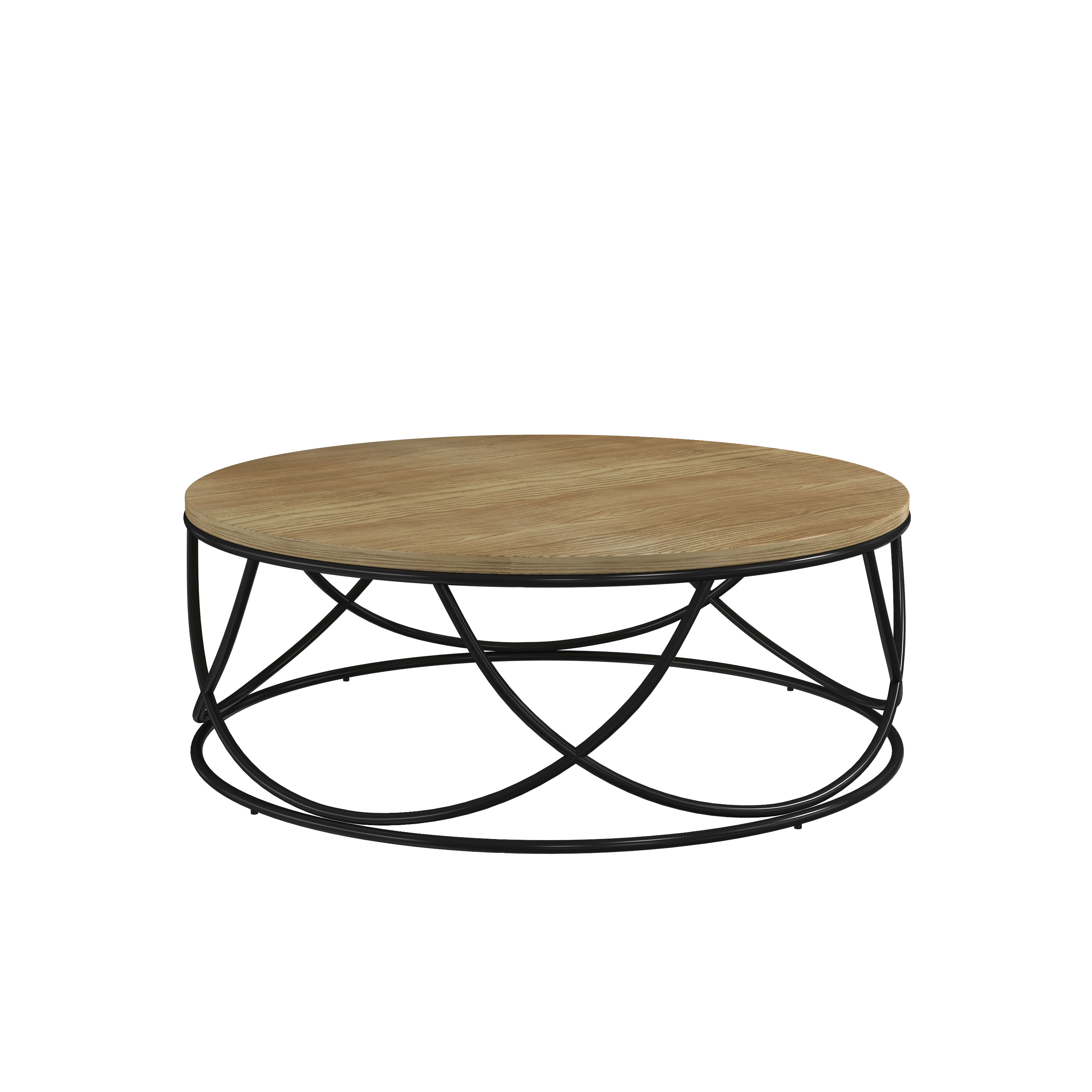 Mesa de Centro Circular con Madera MDF y Base de Metal Blanca (Diámetro: 80cm)