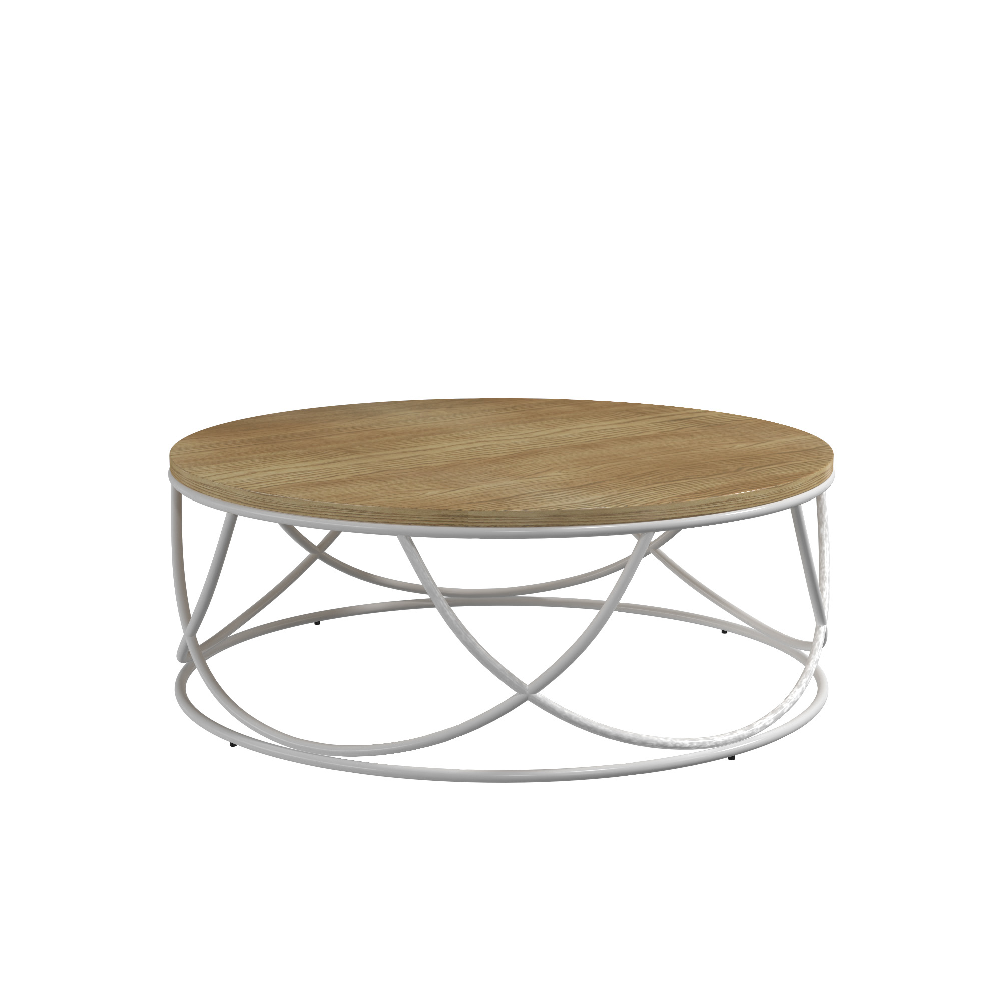 Mesa de Centro Circular con Madera MDF y Base de Metal Blanca (Diámetro: 80cm)