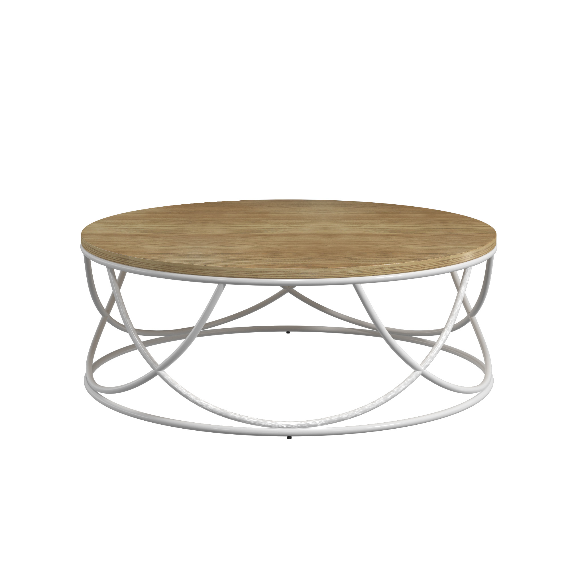 Mesa de Centro Circular con Madera MDF y Base de Metal Blanca (Diámetro: 80cm)