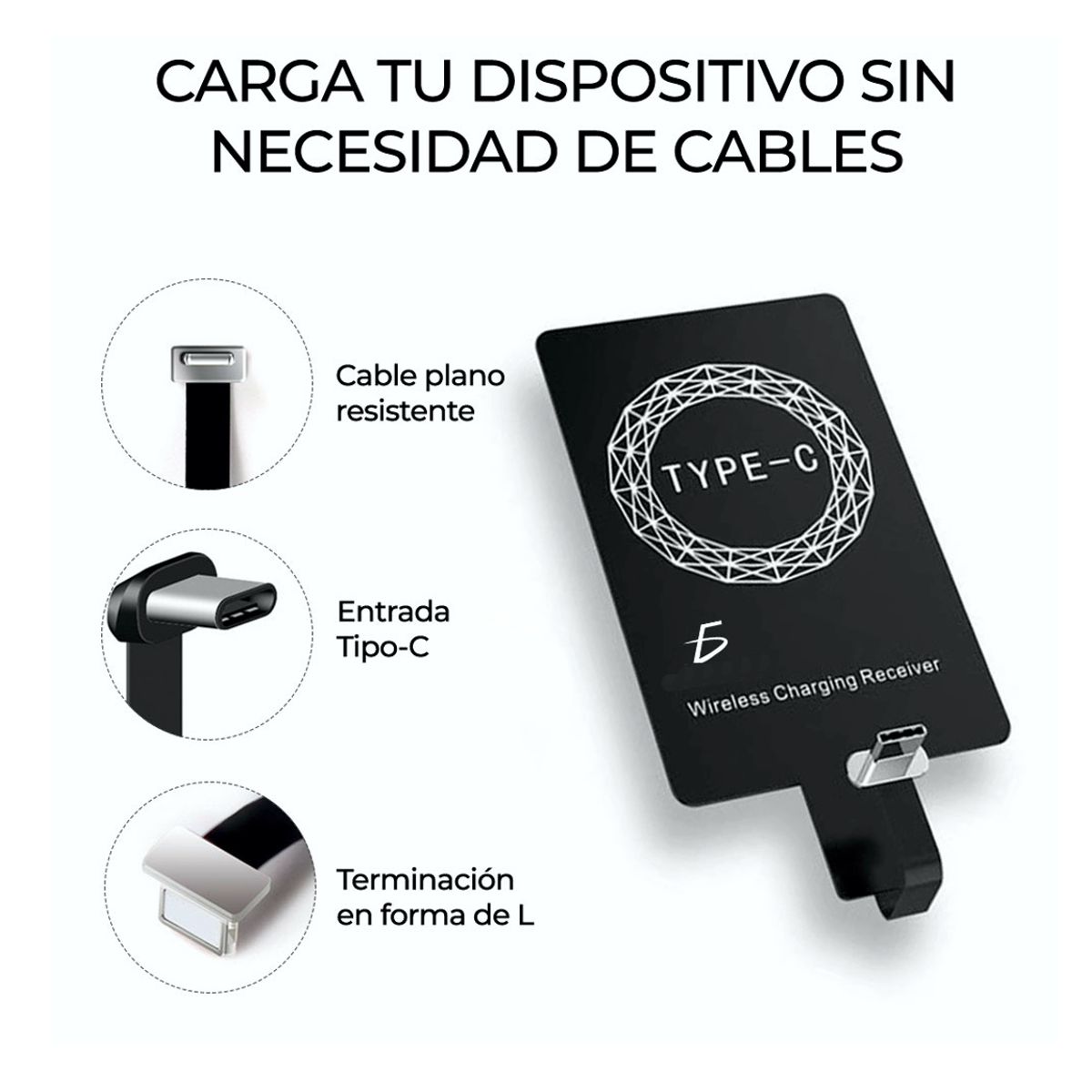 Receptor de Carga Inalambrica QI Universal Interfaz USB Tipo C