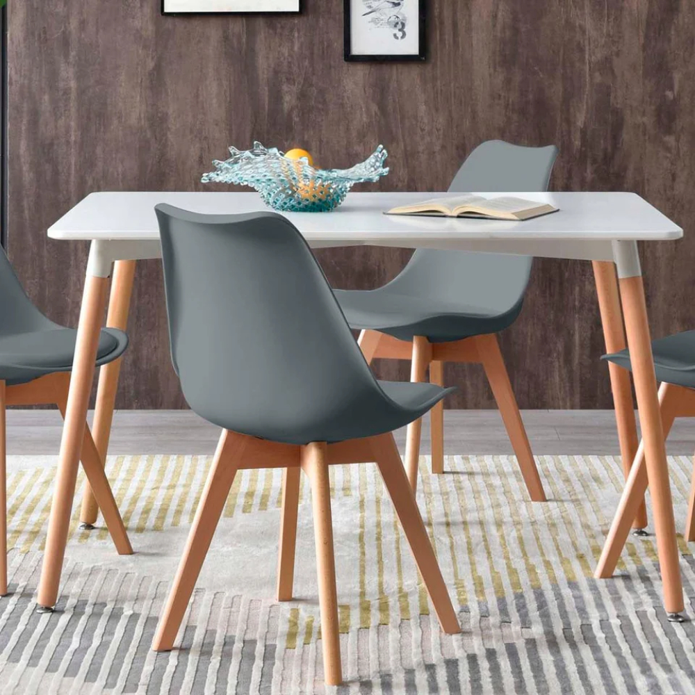 Mesa Rectangular para Comedor Blanca con Patas de Madera 120cm (Ancho)* 80cm (Profundo)