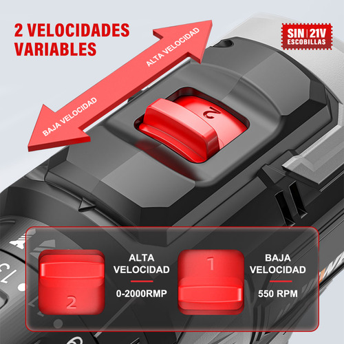 Taladro Atornillador Nanwei Sin Carbones Con 2baterías 2.0ah Color Negro Frecuencia 60