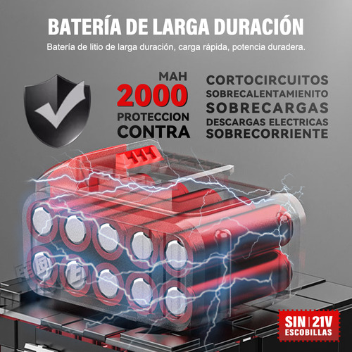 Taladro Atornillador Nanwei Sin Carbones Con 2baterías 2.0ah Color Negro Frecuencia 60