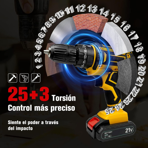 Taladro Atornilladors Inalámbrico Electrico 21v Color Amarillo
