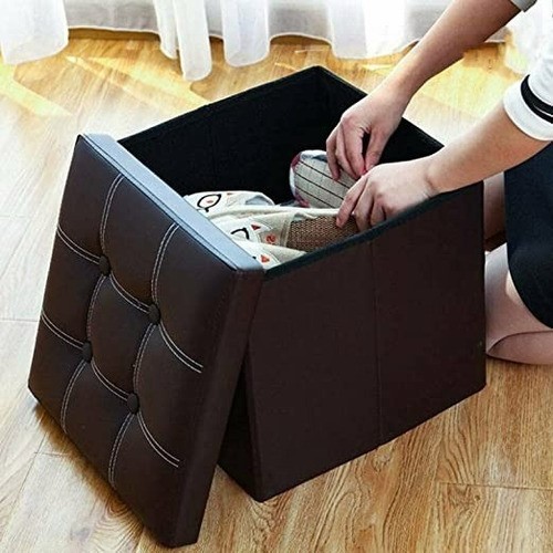 3in1 Taburete Almacenamiento Cuero Plegable 55l 38*38*38cm