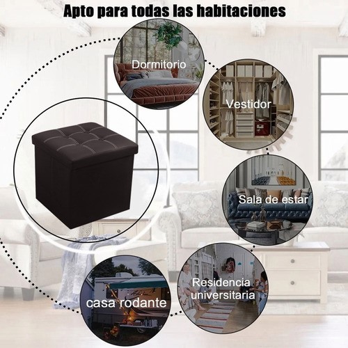 3in1 Taburete Almacenamiento Cuero Plegable 55l 38*38*38cm