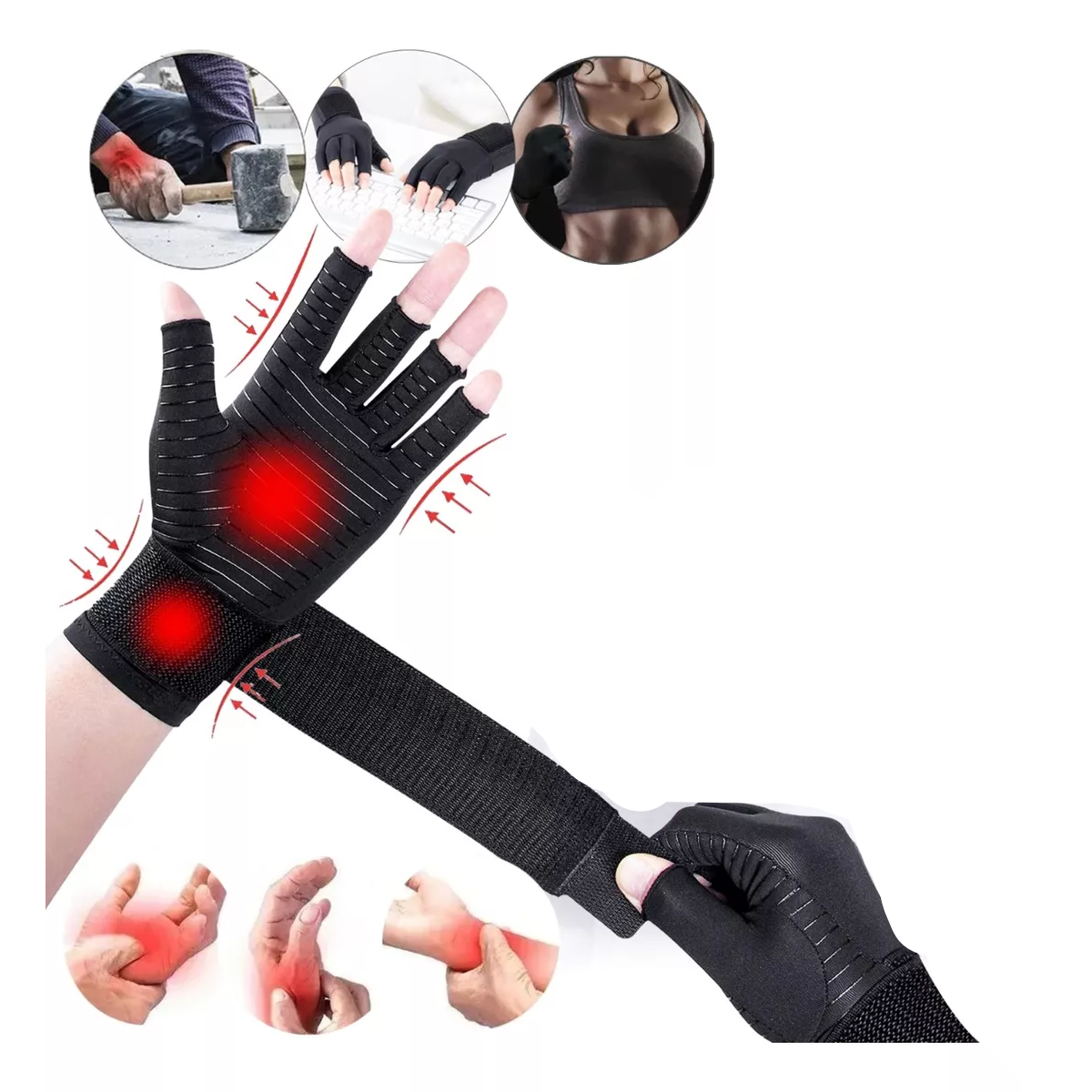 Guantes De Compresión Con Muñequera Ortopedica P/artritis Talla S/M