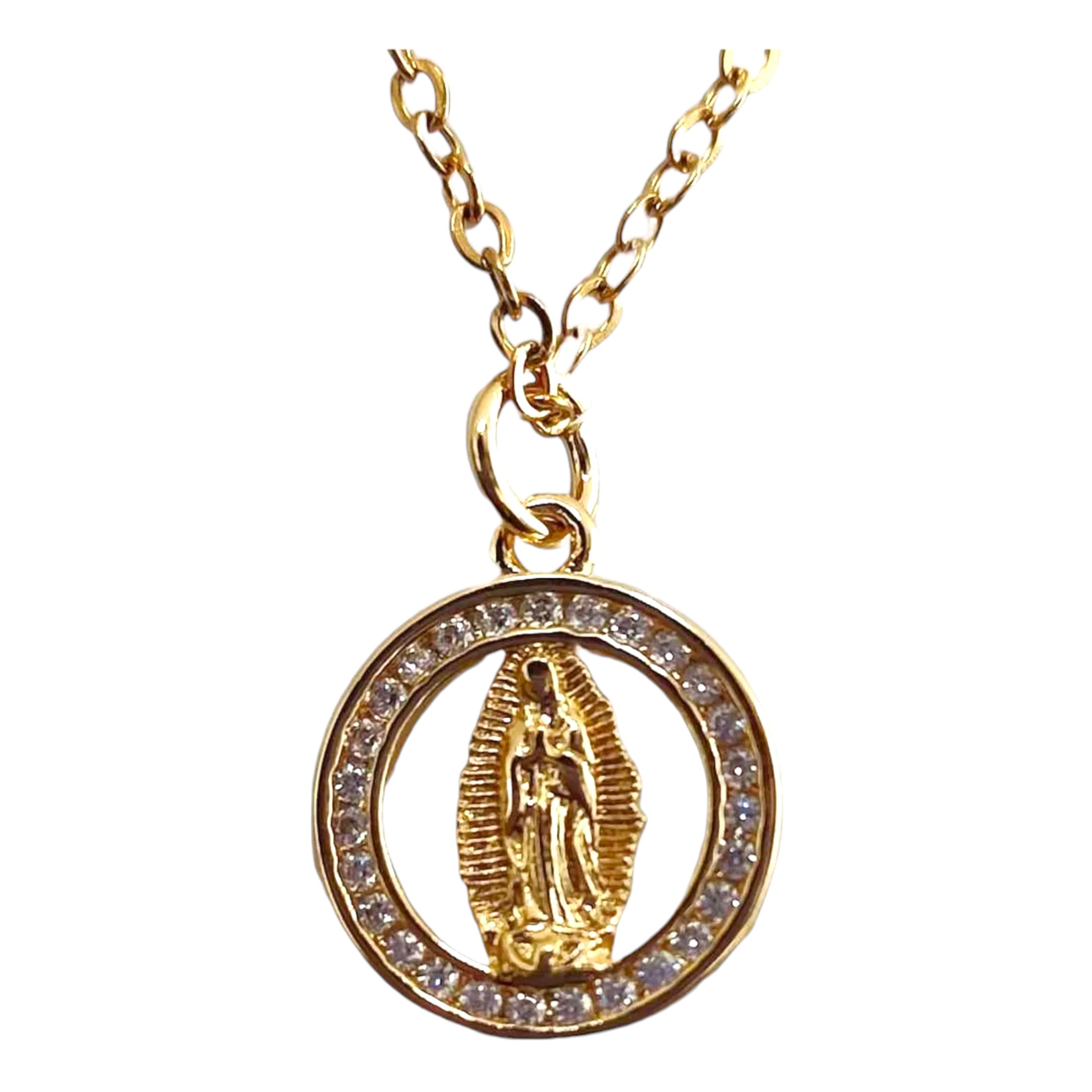 Medalla Virgen De Guadalupe Con Cadena Dorada, Chapa Oro 18k