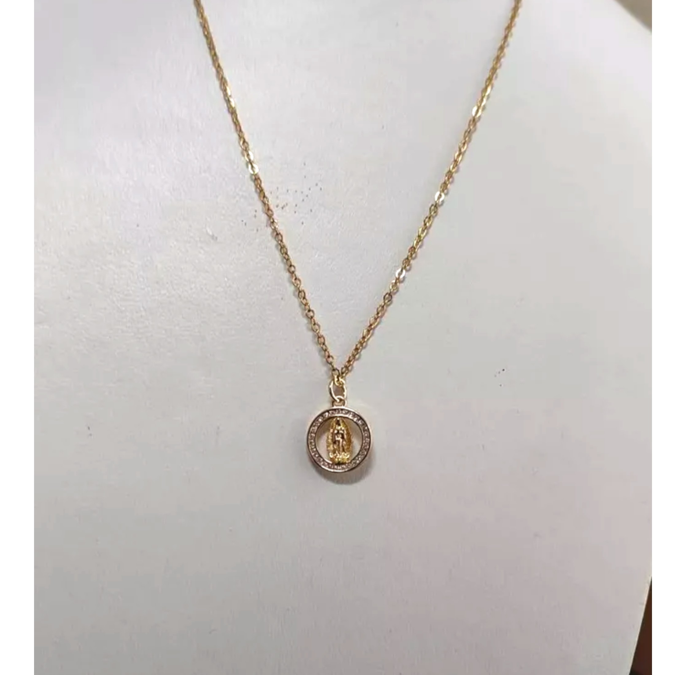 Medalla Virgen De Guadalupe Con Cadena Dorada, Chapa Oro 18k