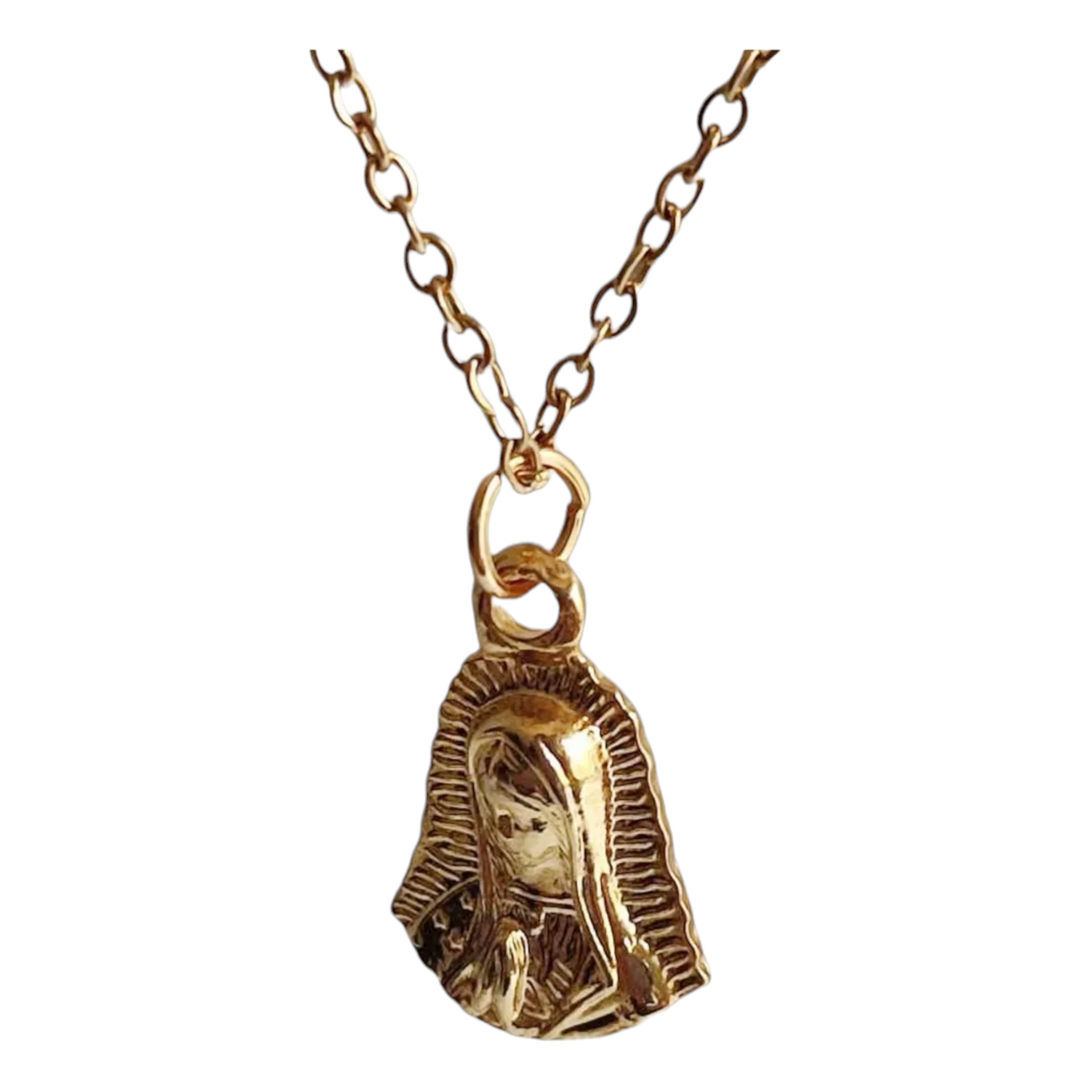 Collar Con Medalla Virgen De Guadalupe, Rostro Virgen Maria, chapa de oro 18 kilates