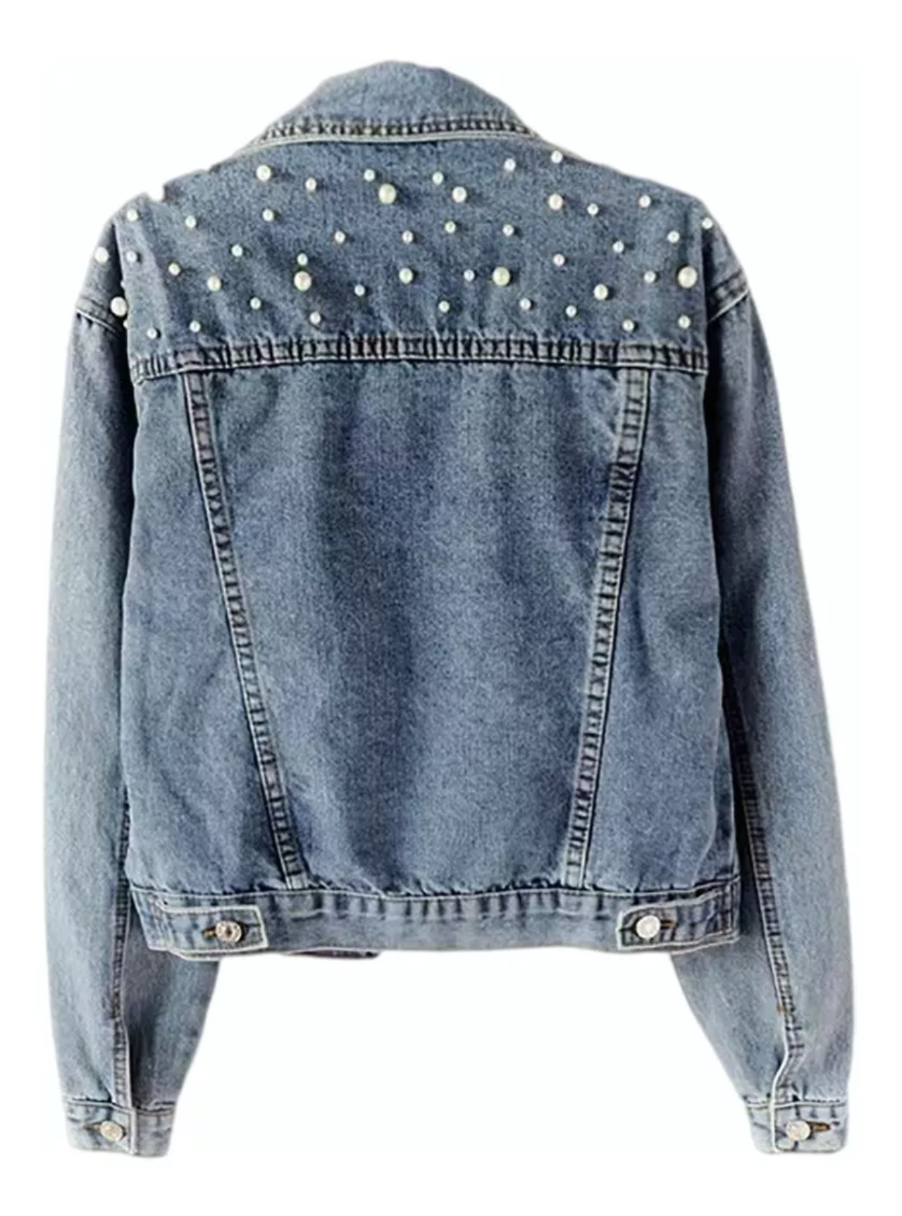 Abrigo De Chaqueta De Perlas De Mezclilla Para Mujer Moda