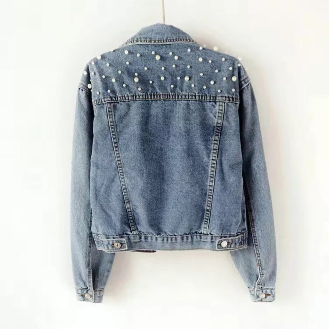 Abrigo De Chaqueta De Perlas De Mezclilla Para Mujer Moda