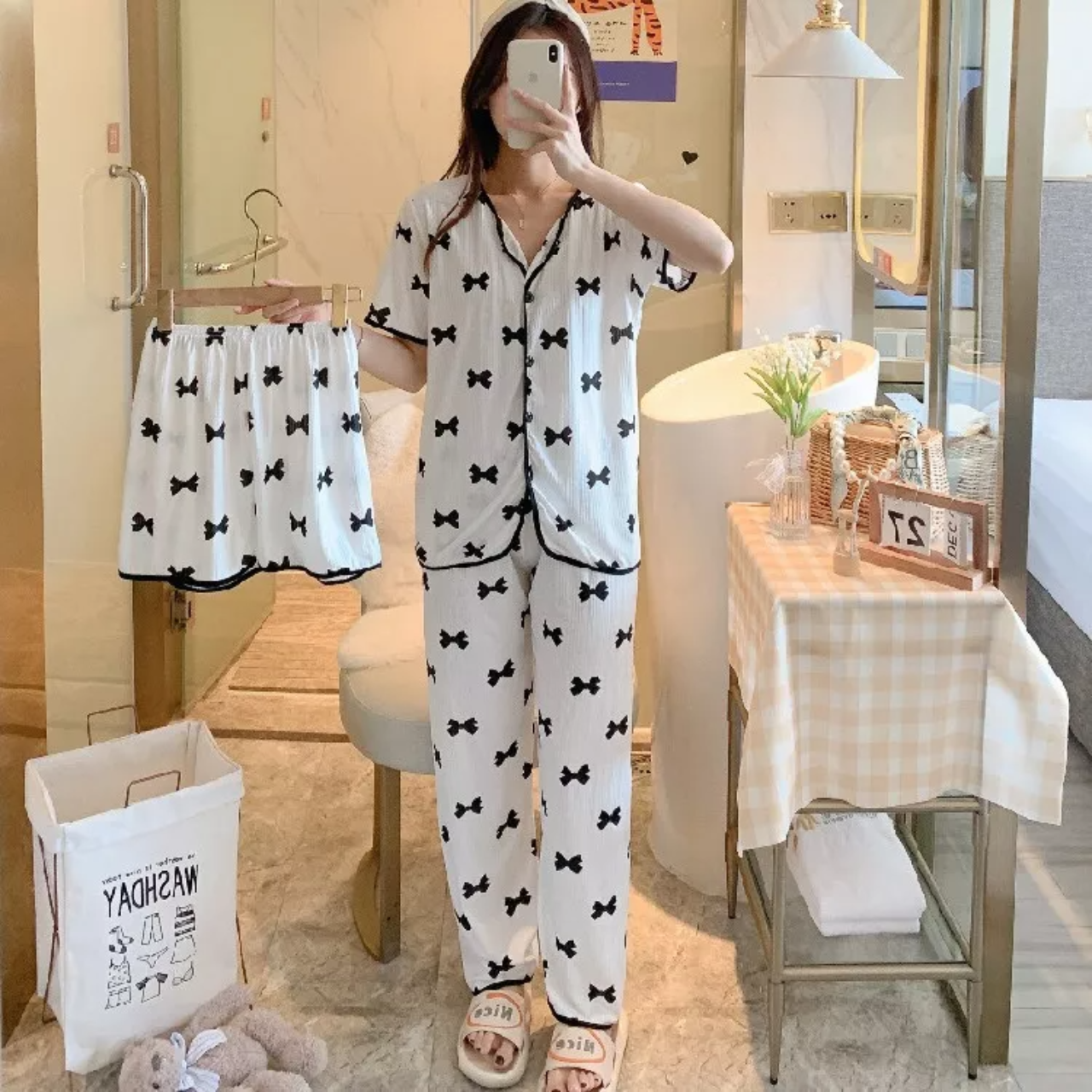 Conjunto De 3 Piezas De Pijama Suelto Casual Para Mujer