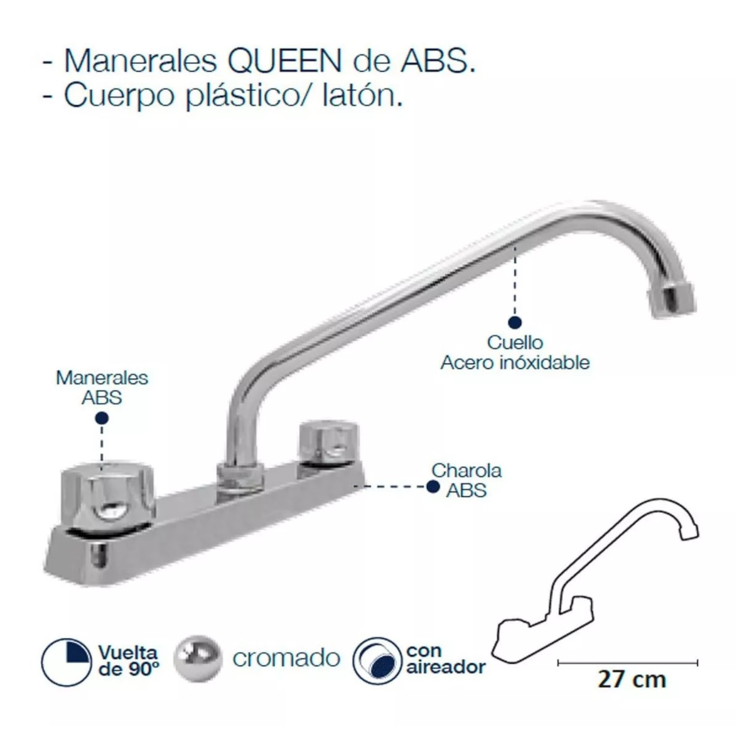 Llave Mezcladora Agua Fregadero O Tarja De Cocina Idrop Cromado Cuerpo Plastico Cuello Acero