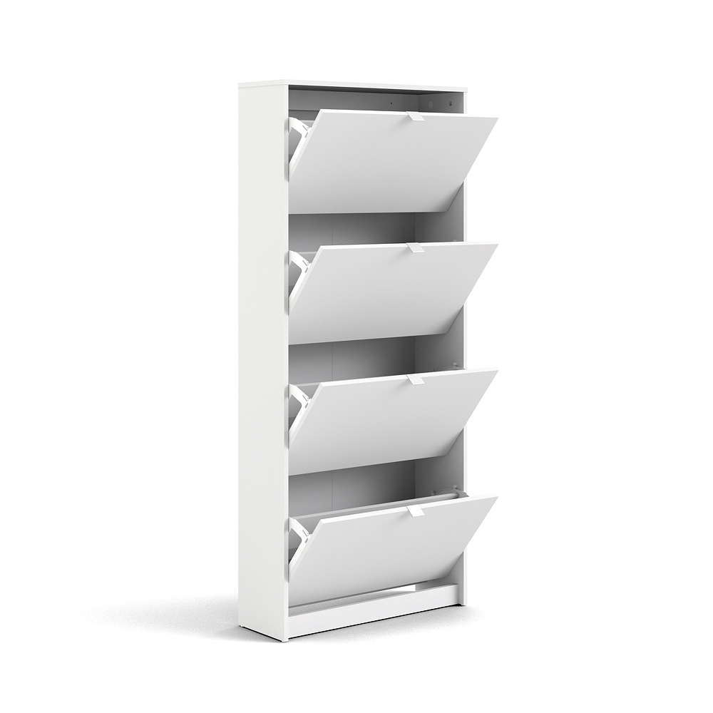 Zapatera Blanca con 4 Compartimentos Plegables. Estructura de Madera Industrial