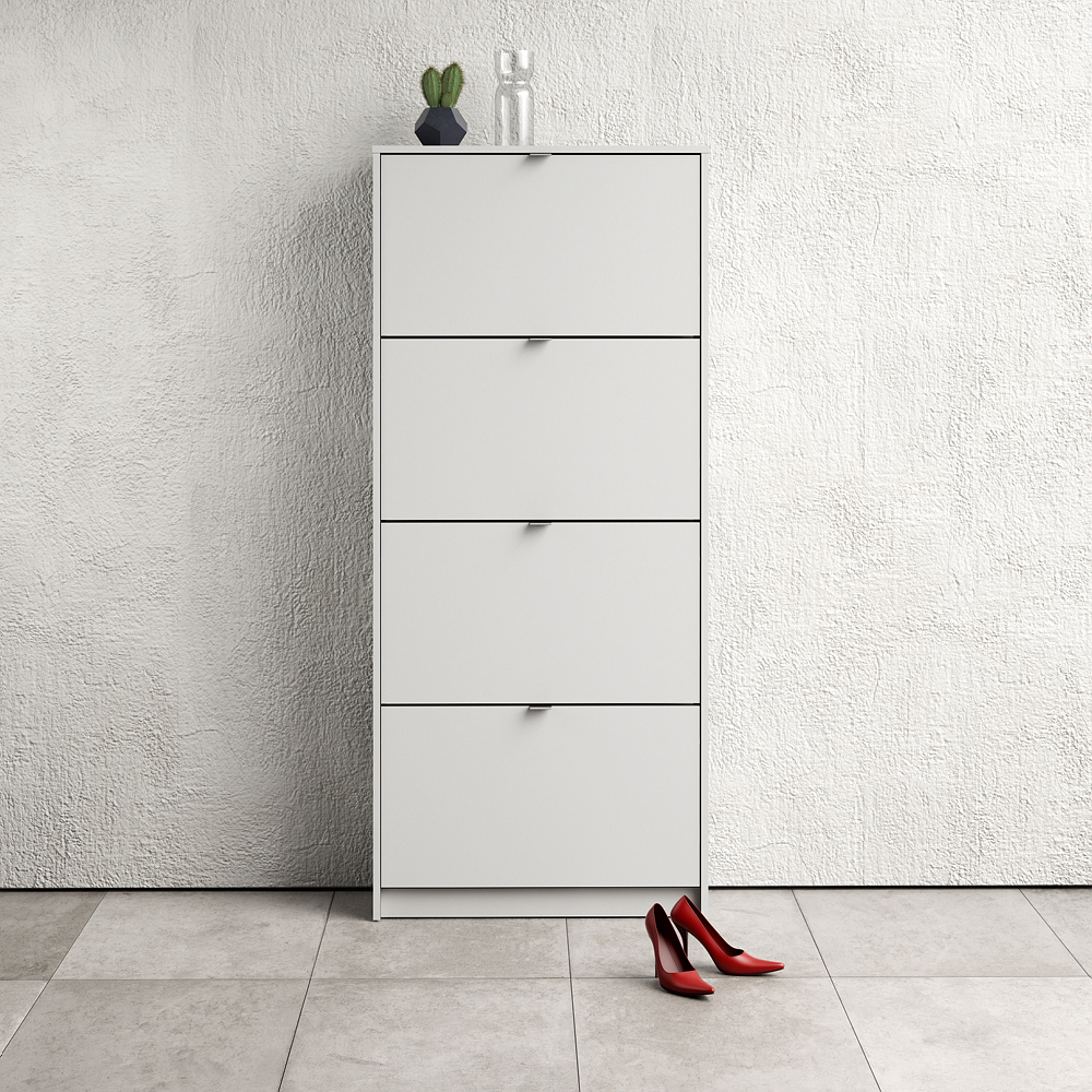 Zapatera Blanca con 4 Compartimentos Plegables. Estructura de Madera Industrial