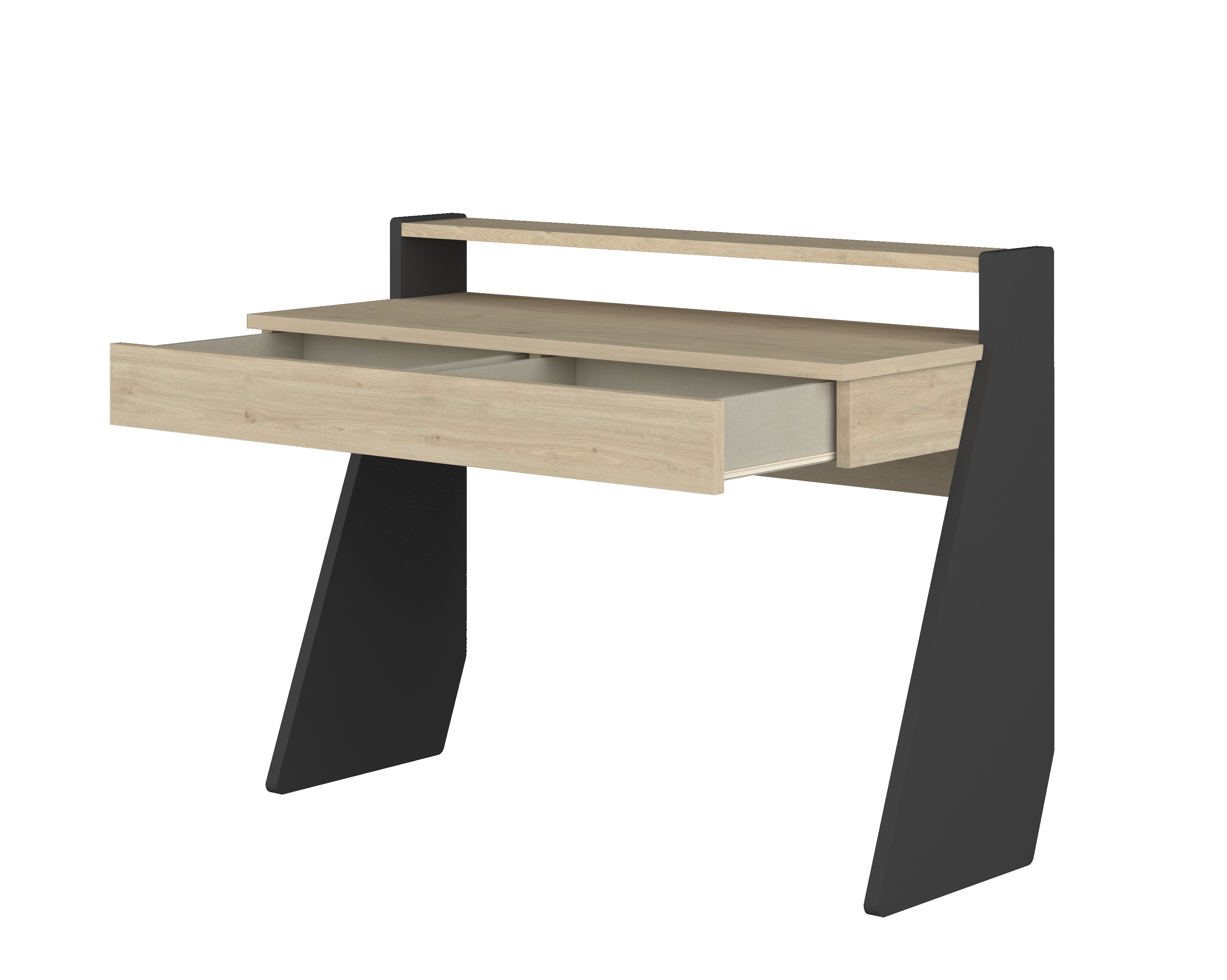 Escritorio Rectangular Gris y Madera con 1 Cajón y 1 Repisa. Estructura de Madera Procesada