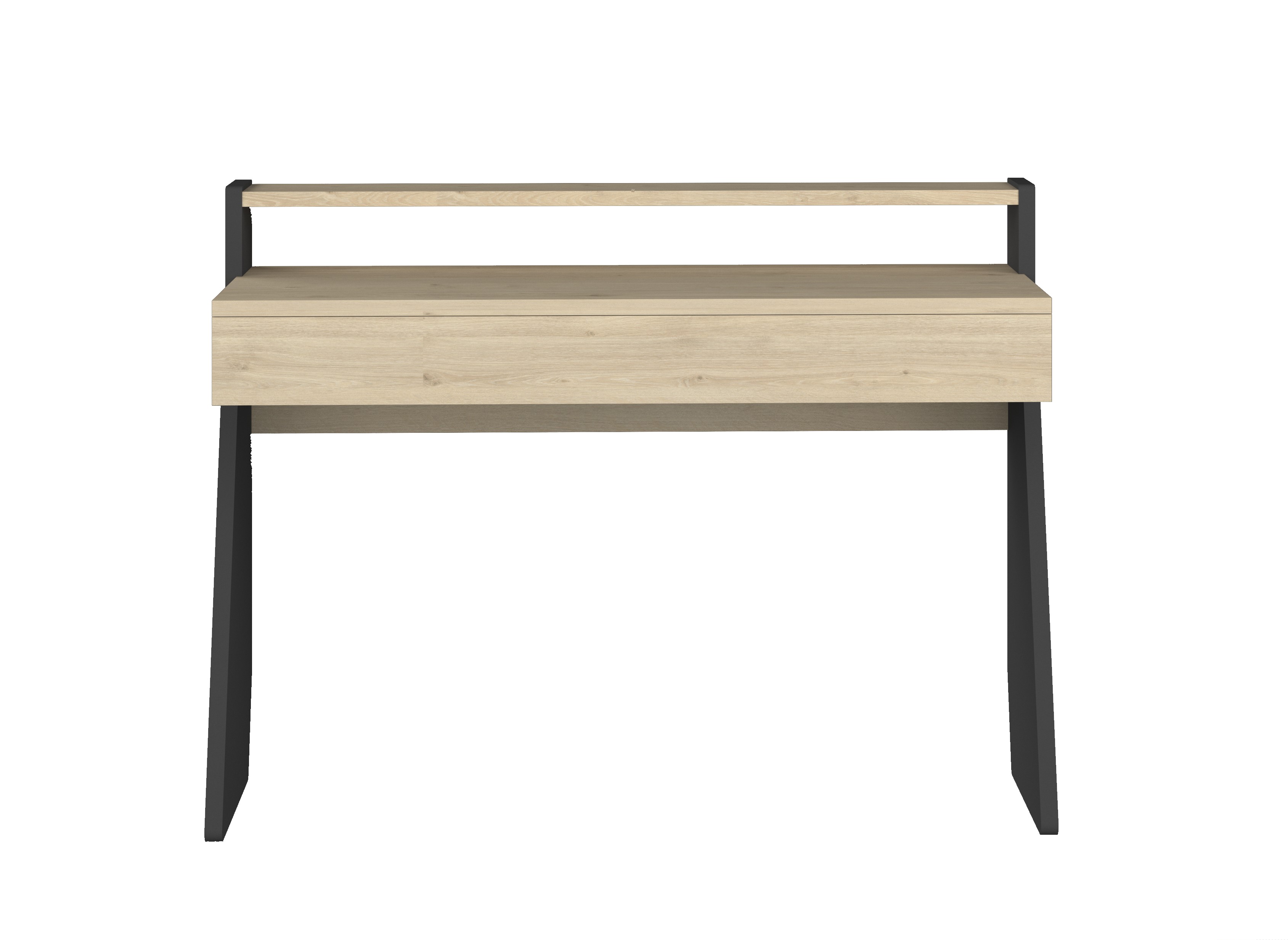 Escritorio Rectangular Gris y Madera con 1 Cajón y 1 Repisa. Estructura de Madera Procesada