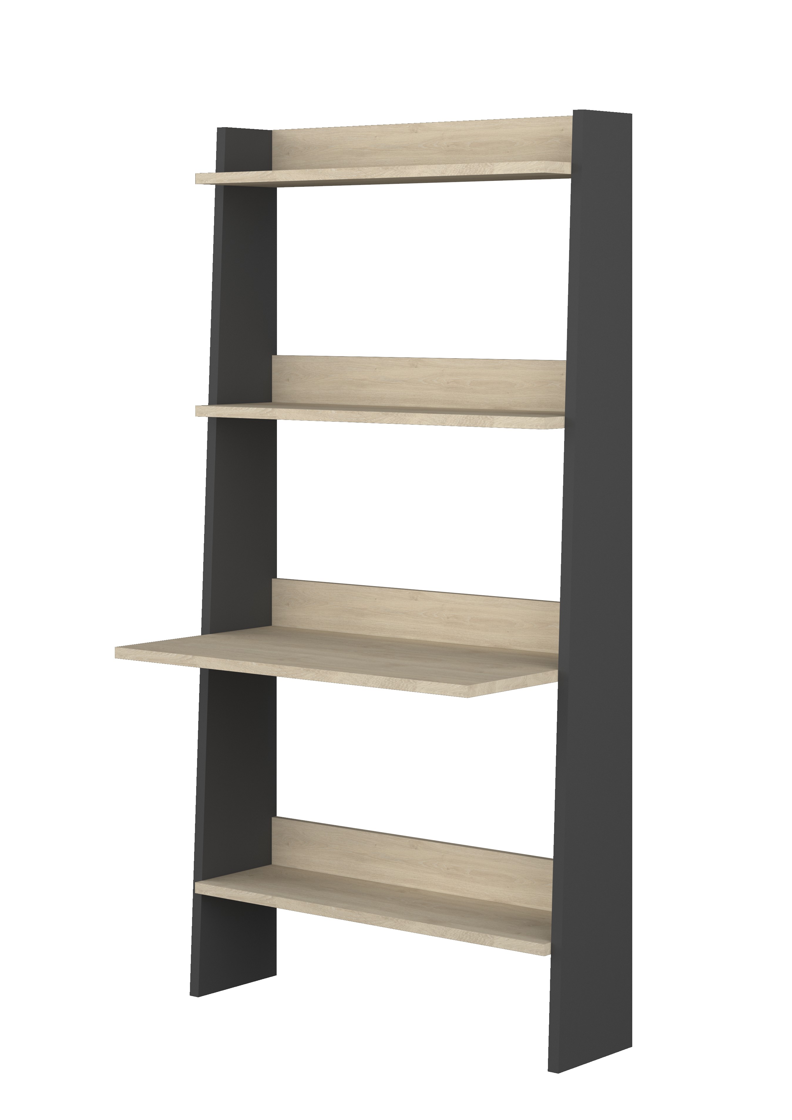 Librero Gris y Madera con 4 Entrepaños. Estructura de Madera Procesada