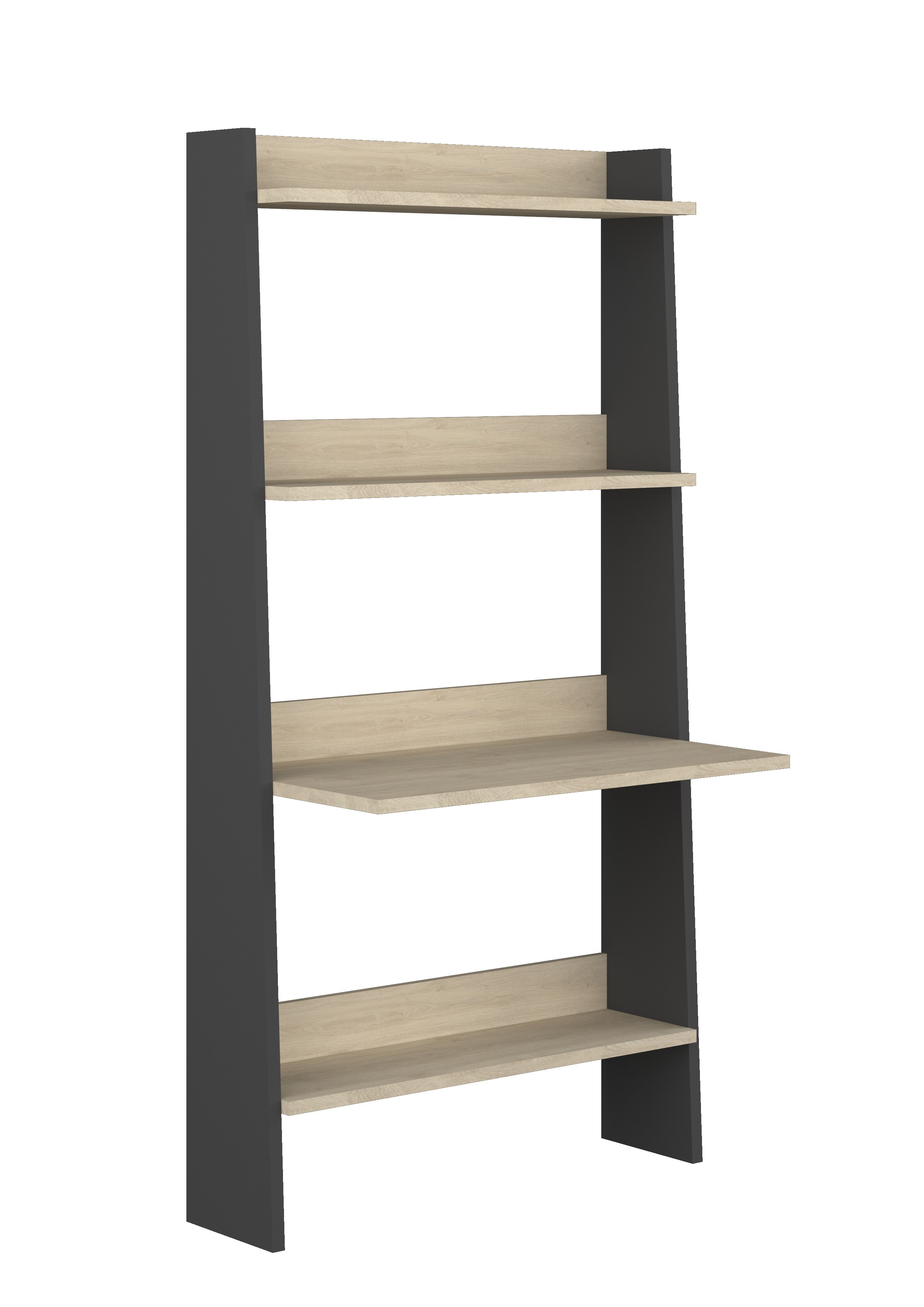 Librero Gris y Madera con 4 Entrepaños. Estructura de Madera Procesada