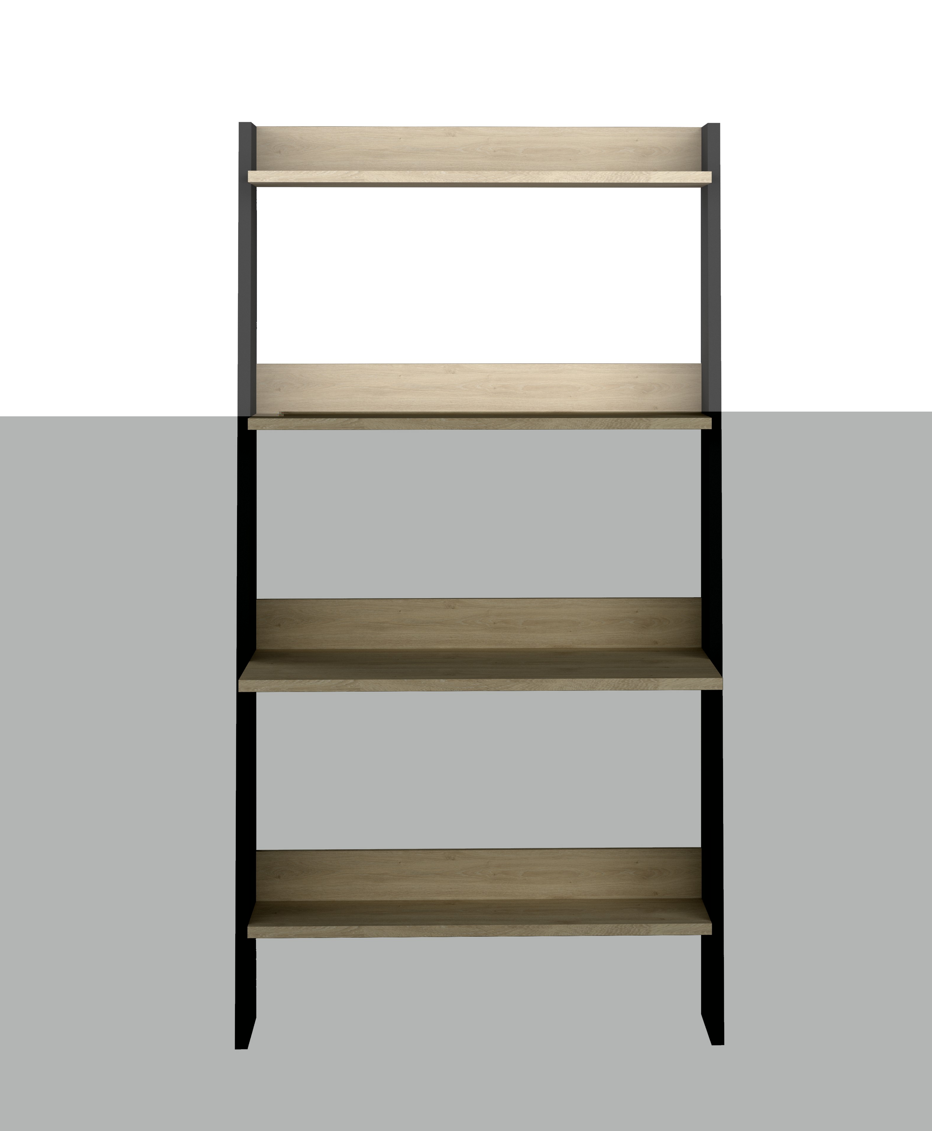 Librero Gris y Madera con 4 Entrepaños. Estructura de Madera Procesada