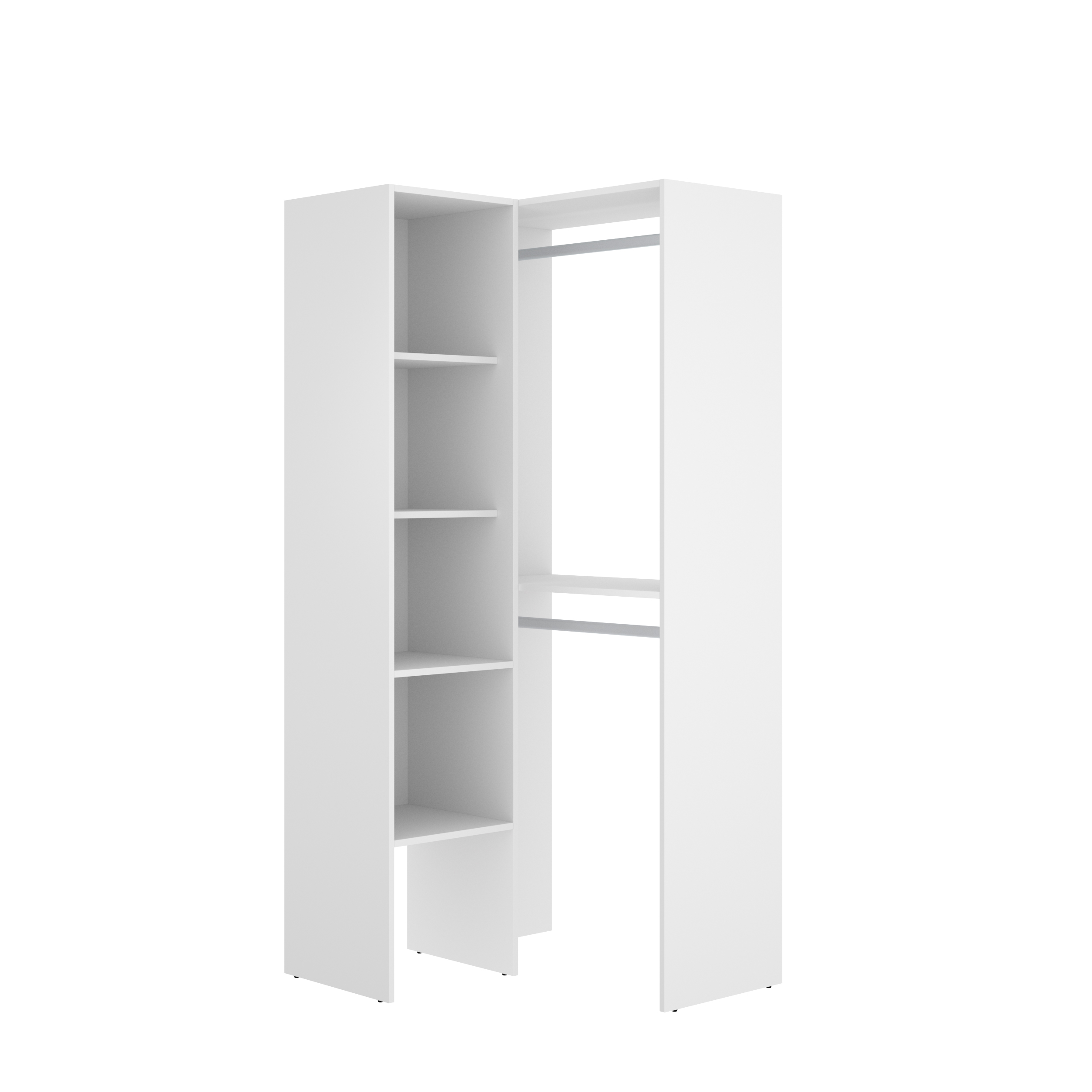Armario Esquinero Color Blanco con 4 Entrepaños y 2 Espacios Para Colgar. Estructura de Madera Industrial