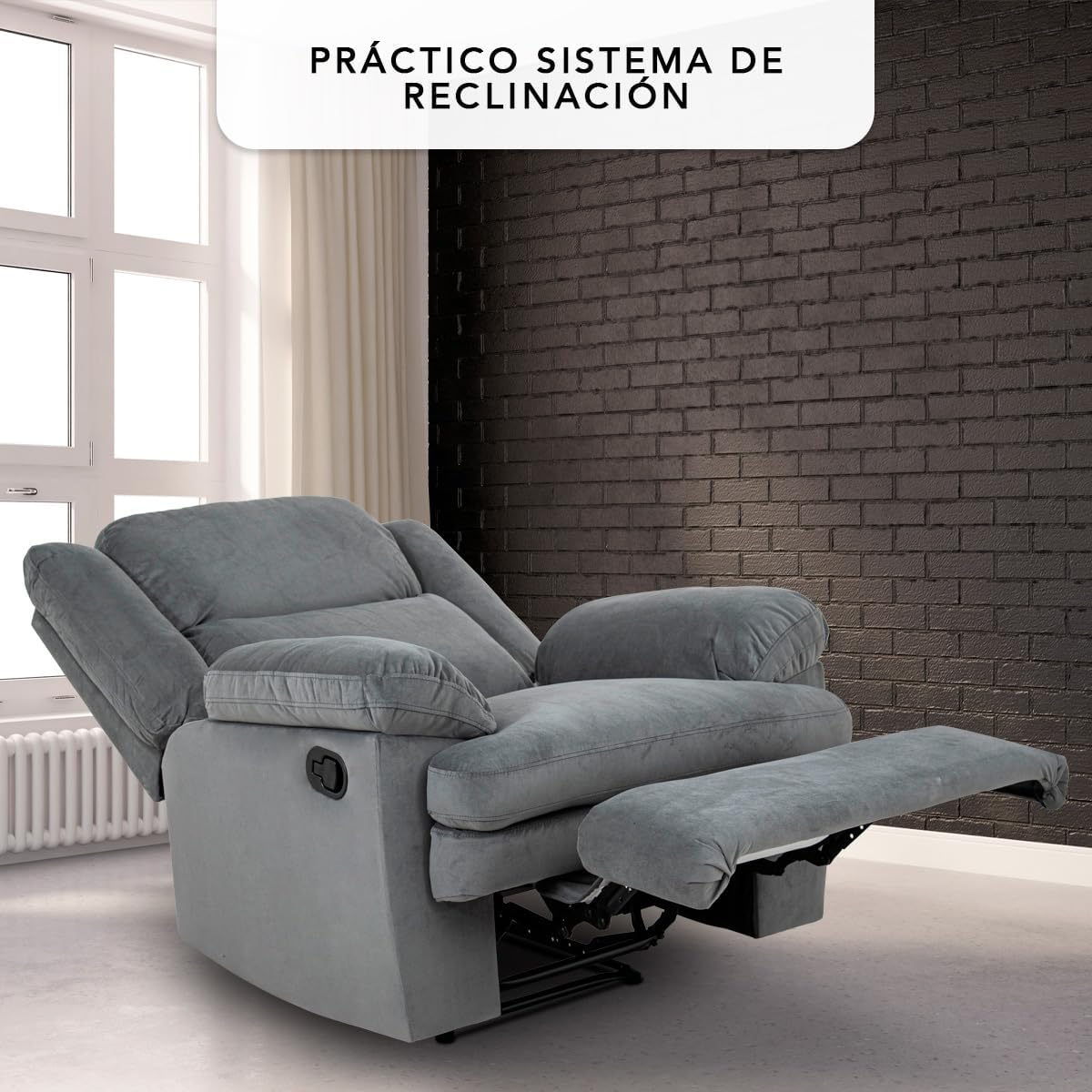 Sillón Reclinable Manual Baden de Tela color Gris