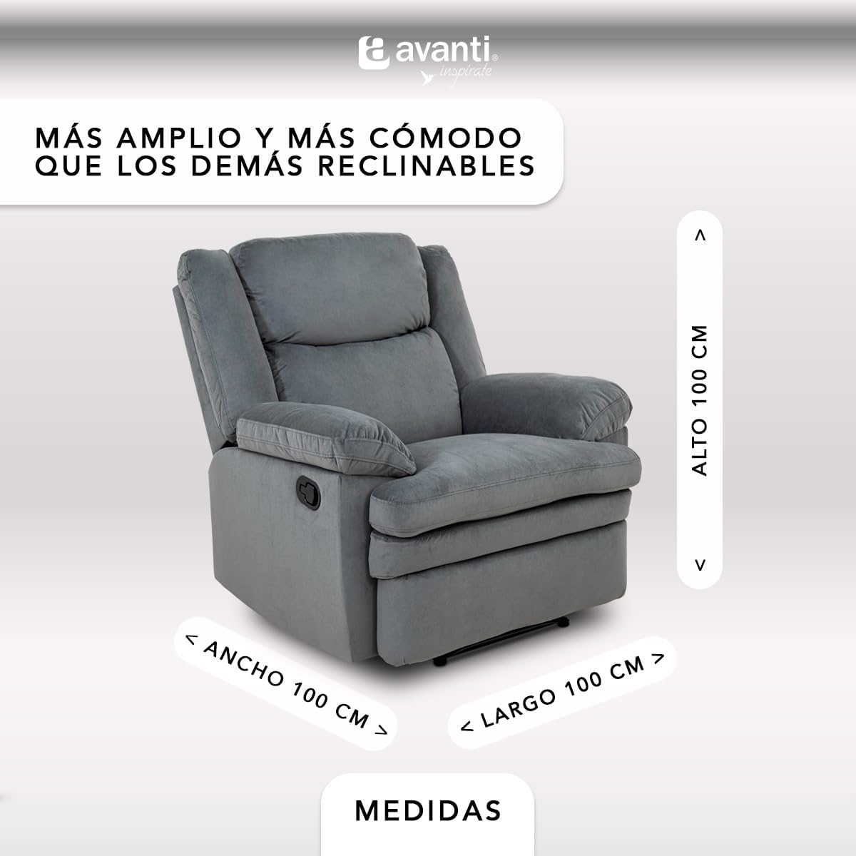Sillón Reclinable Manual Baden de Tela color Gris