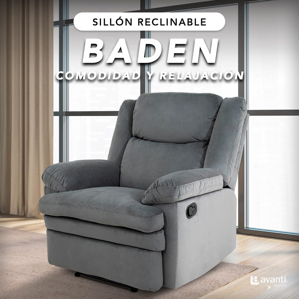 Sillón Reclinable Manual Baden de Tela color Gris