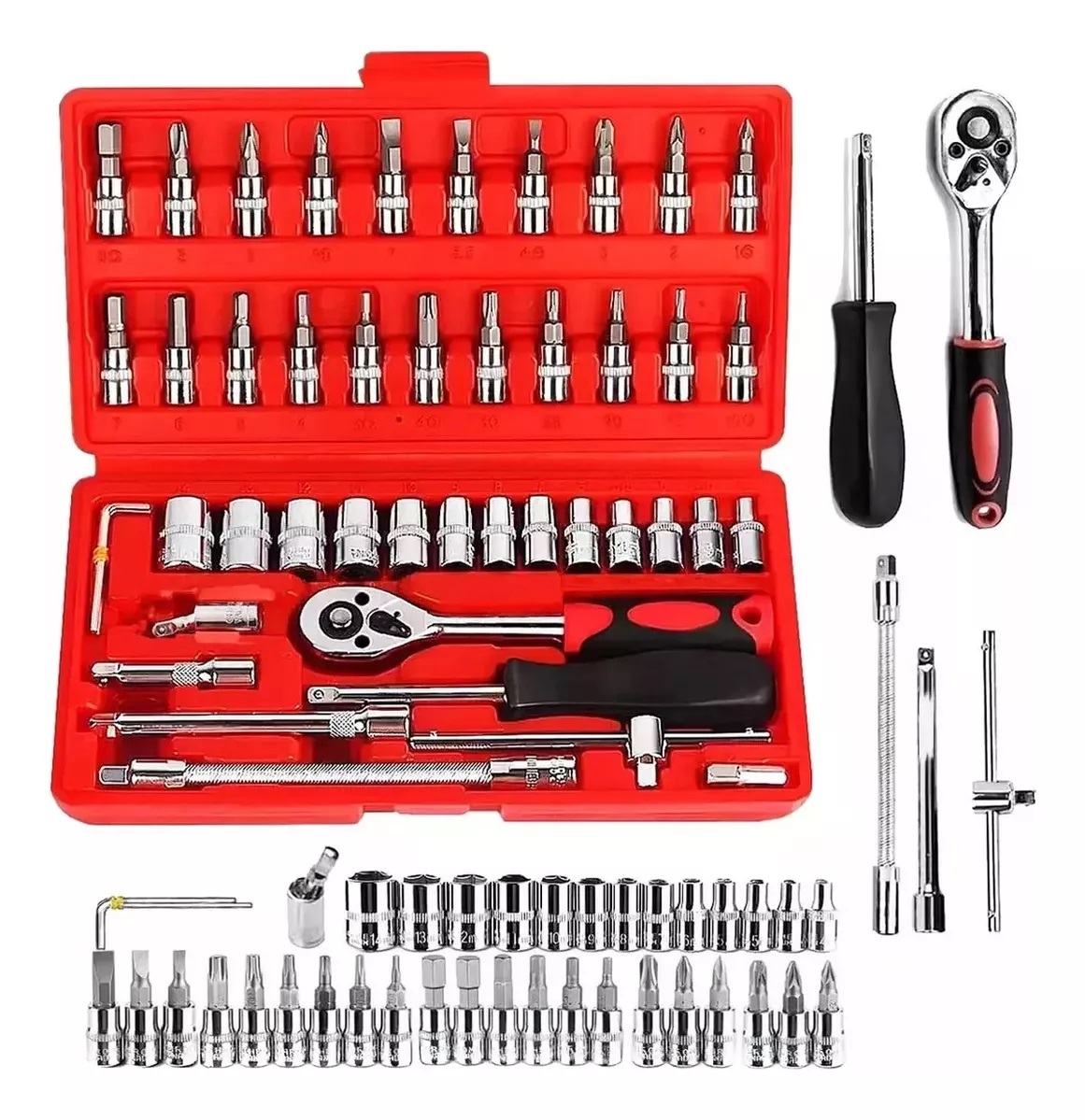 Set de herramientas 46 piezas matraca,dados,desarmador,destornillador
