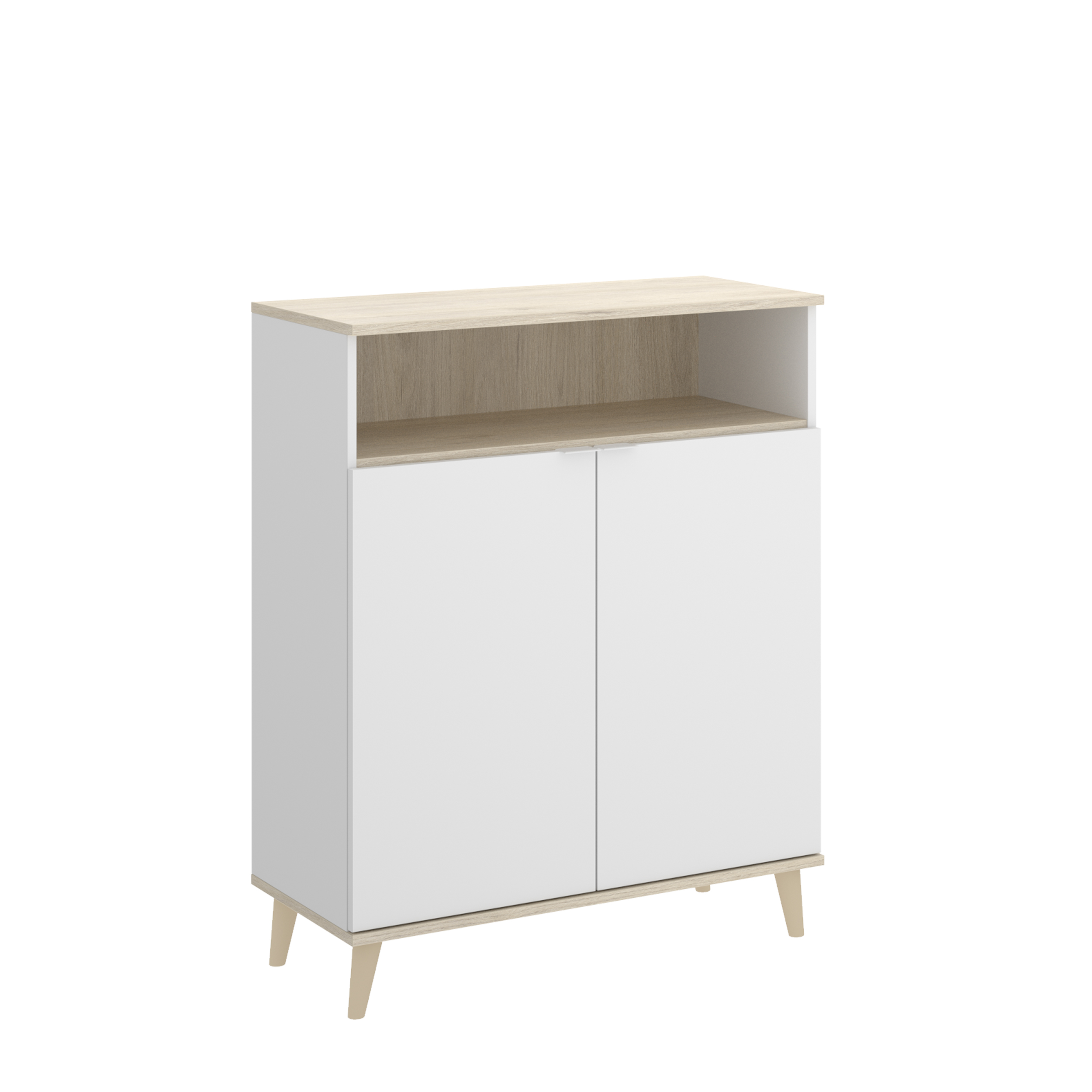 Alacena de Cocina Color Blanco y Madera con 2 Puertas, 1 Entrepaño y 1 Repisa. Estructura de Madera Industrial