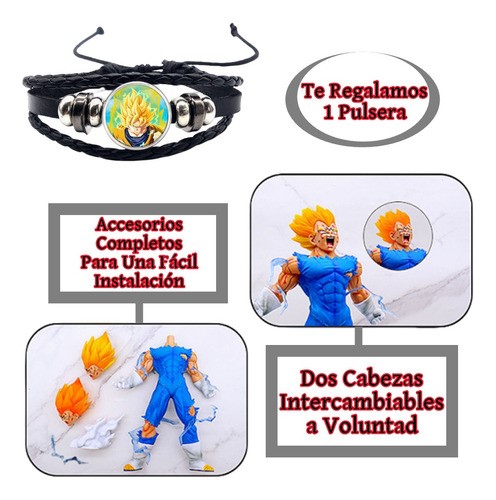 Figura Majin Vegeta Dragon Ball Z 27cm+ 2 Cabeza Y Brazalete AZUL