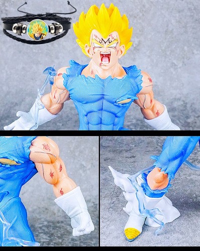 Figura Majin Vegeta Dragon Ball Z 27cm+ 2 Cabeza Y Brazalete AZUL