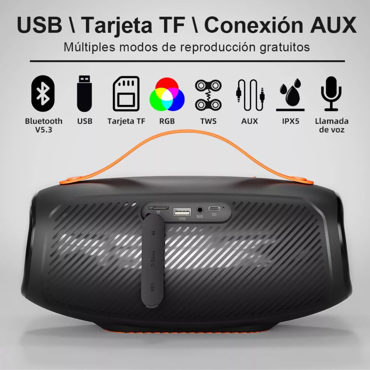 Bocina Inalámbrico Bluetooth Portátil Airamp Subwoofer Rgb