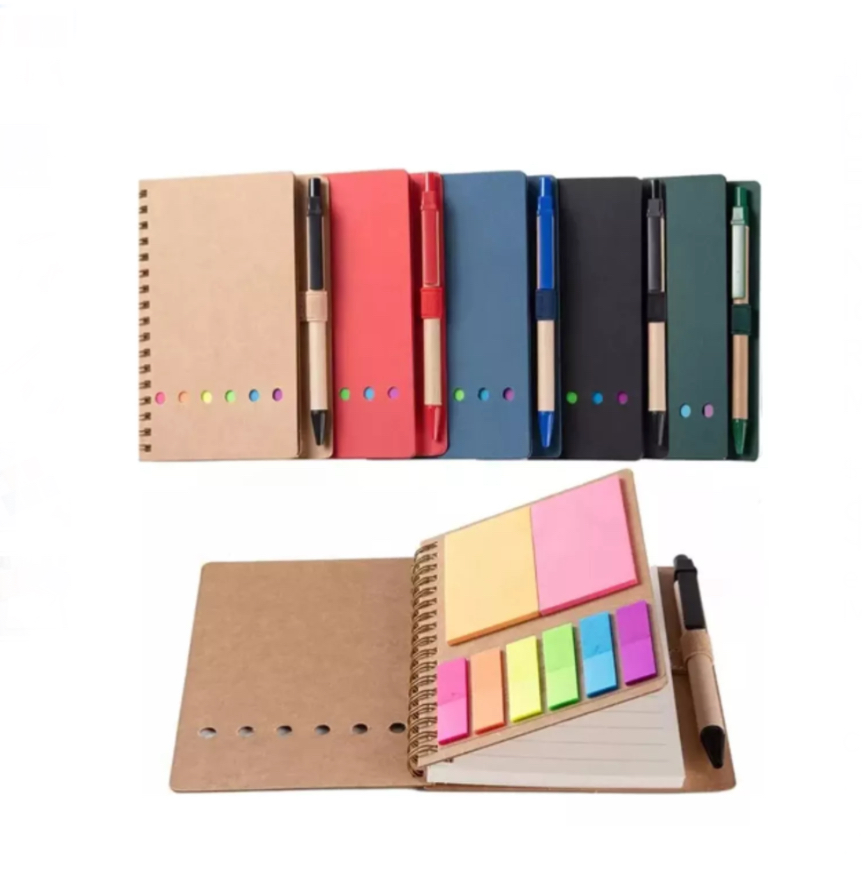 Cuaderno Con Notas Adhesivas Ecológicas, 5 Piezas, Incluye 5 Bolígrafos