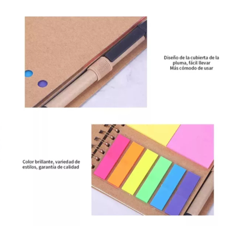 Cuaderno Con Notas Adhesivas Ecológicas, 5 Piezas, Incluye 5 Bolígrafos