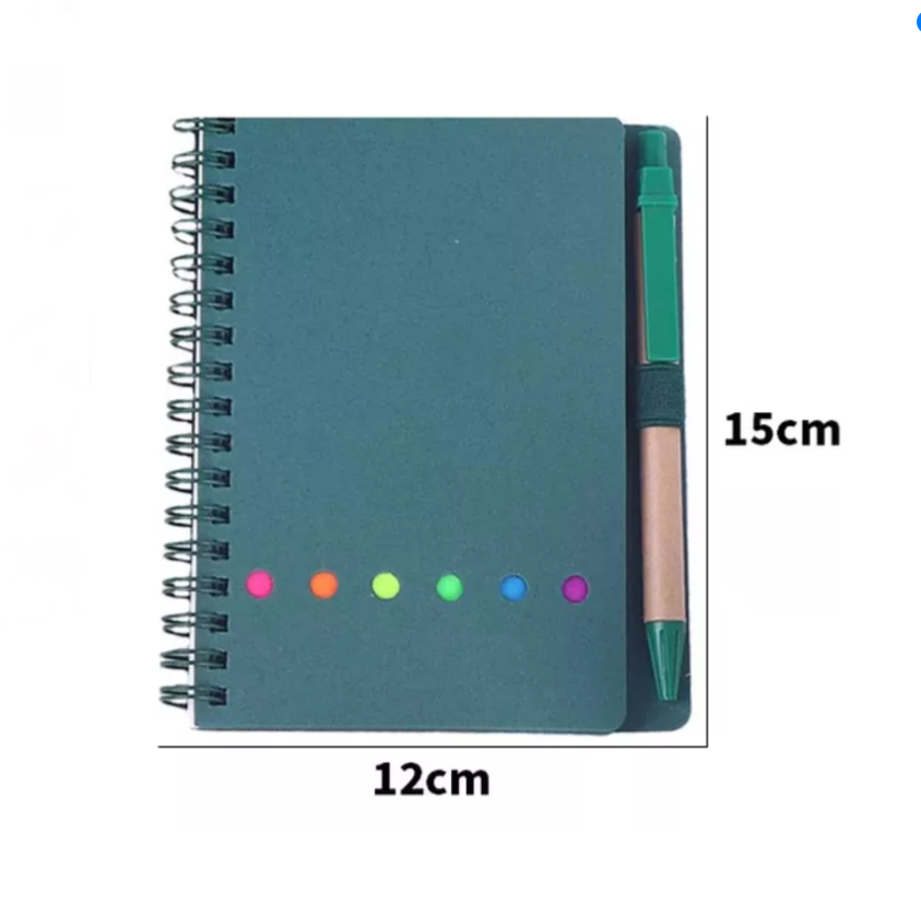 Cuaderno Con Notas Adhesivas Ecológicas, 5 Piezas, Incluye 5 Bolígrafos