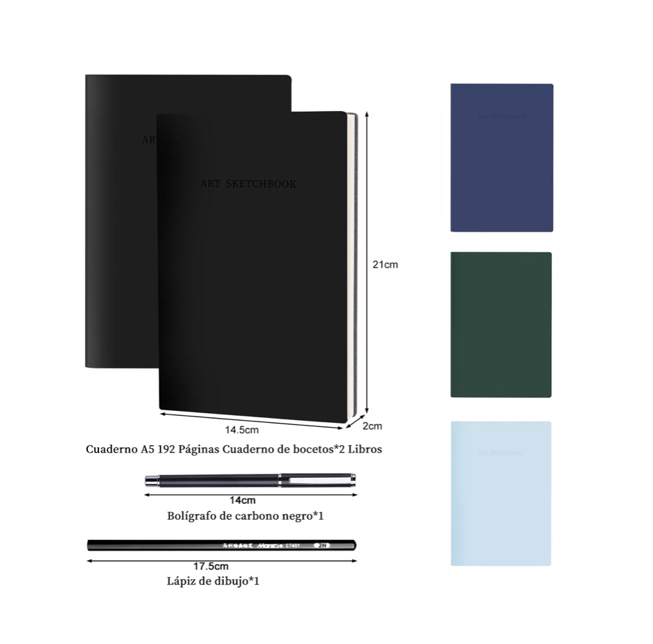 4pcs Cuaderno A5 Libreta Boceto Dibujo Art Book Sketch Book Negro