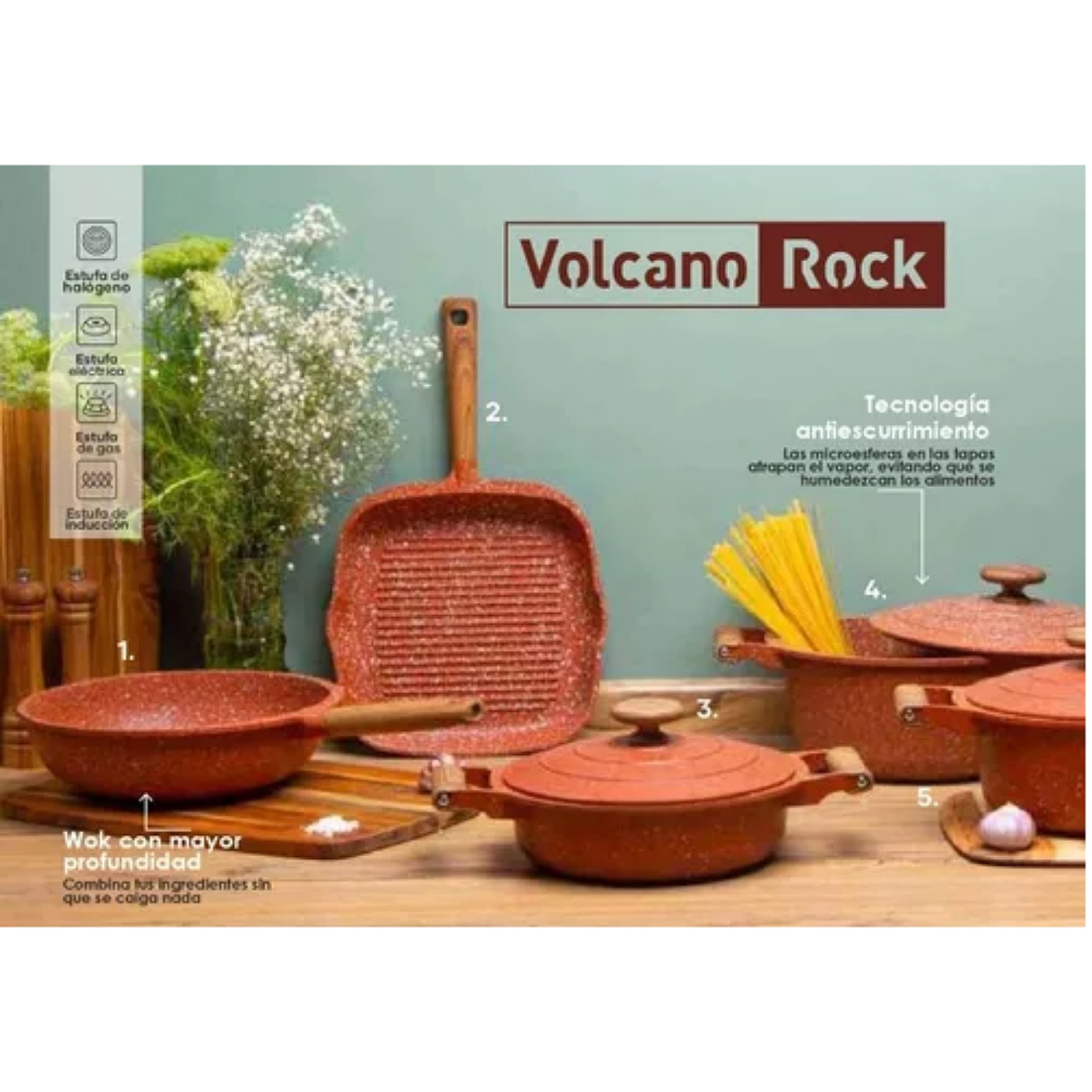 Sartén Parrilla Cuadrada Antiadherente 28 Cm Perfecta Volcano Rock Crown Baccara