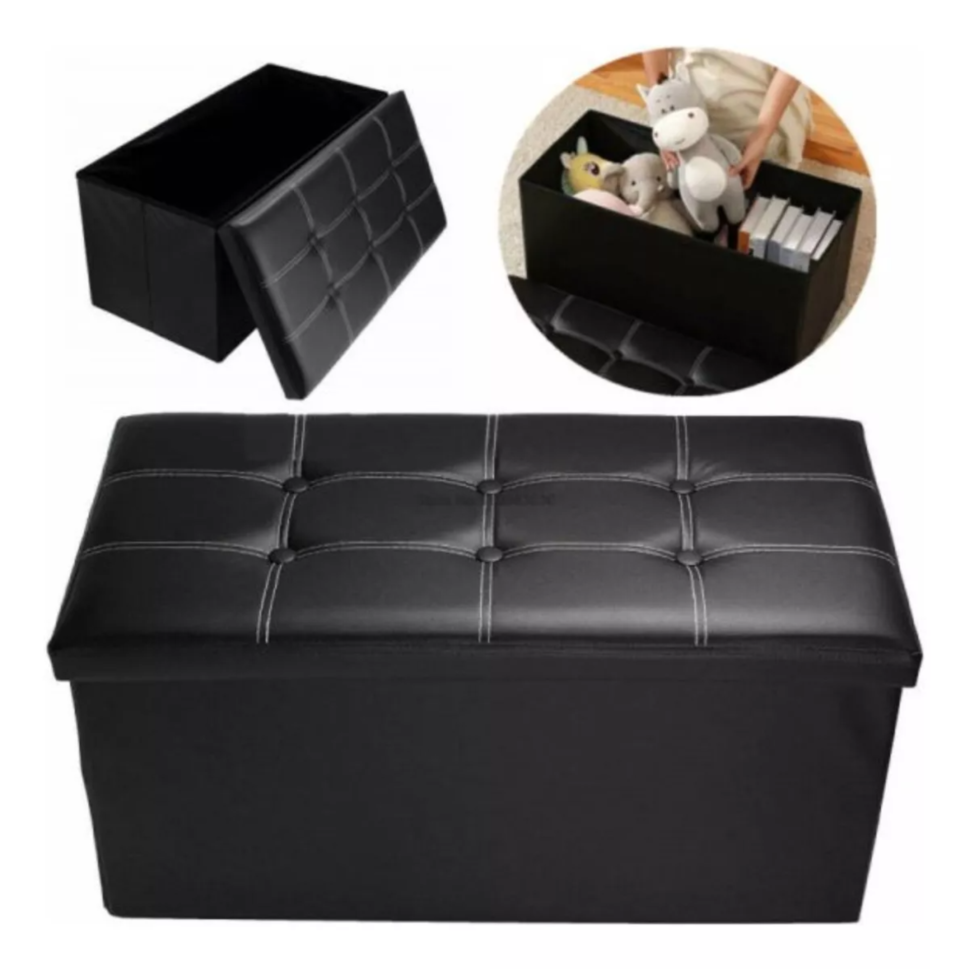 Puff Banca Taburete De Almacenamiento Plegable Piel