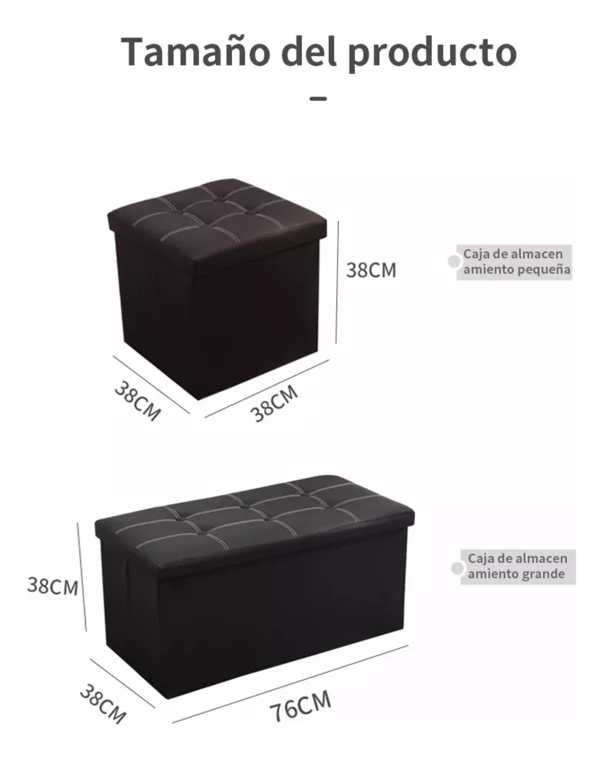 3in1 Taburete Almacenamiento Cuero Plegable 55l 38*38*38cm
