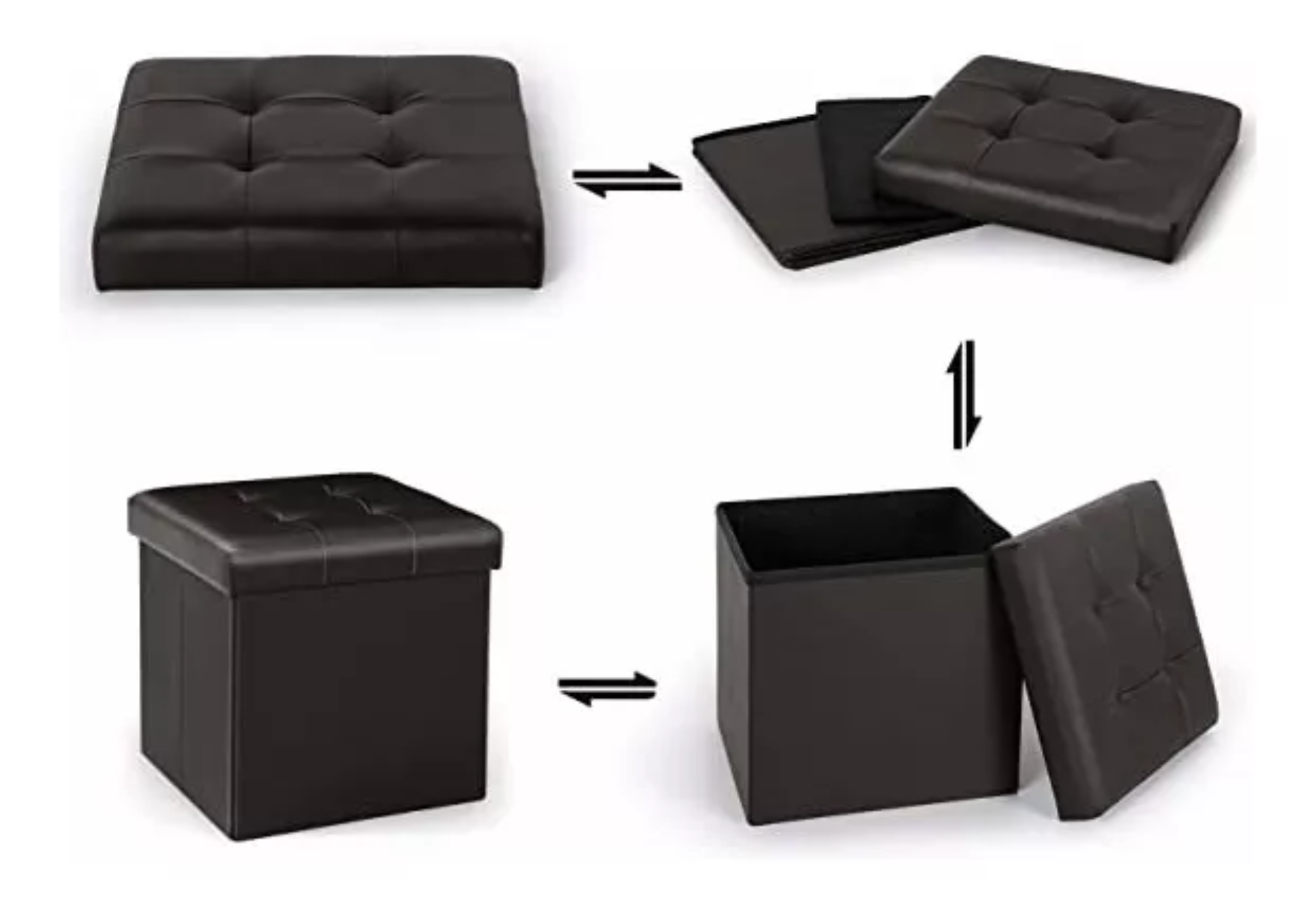 3in1 Taburete Almacenamiento Cuero Plegable 55l 38*38*38cm