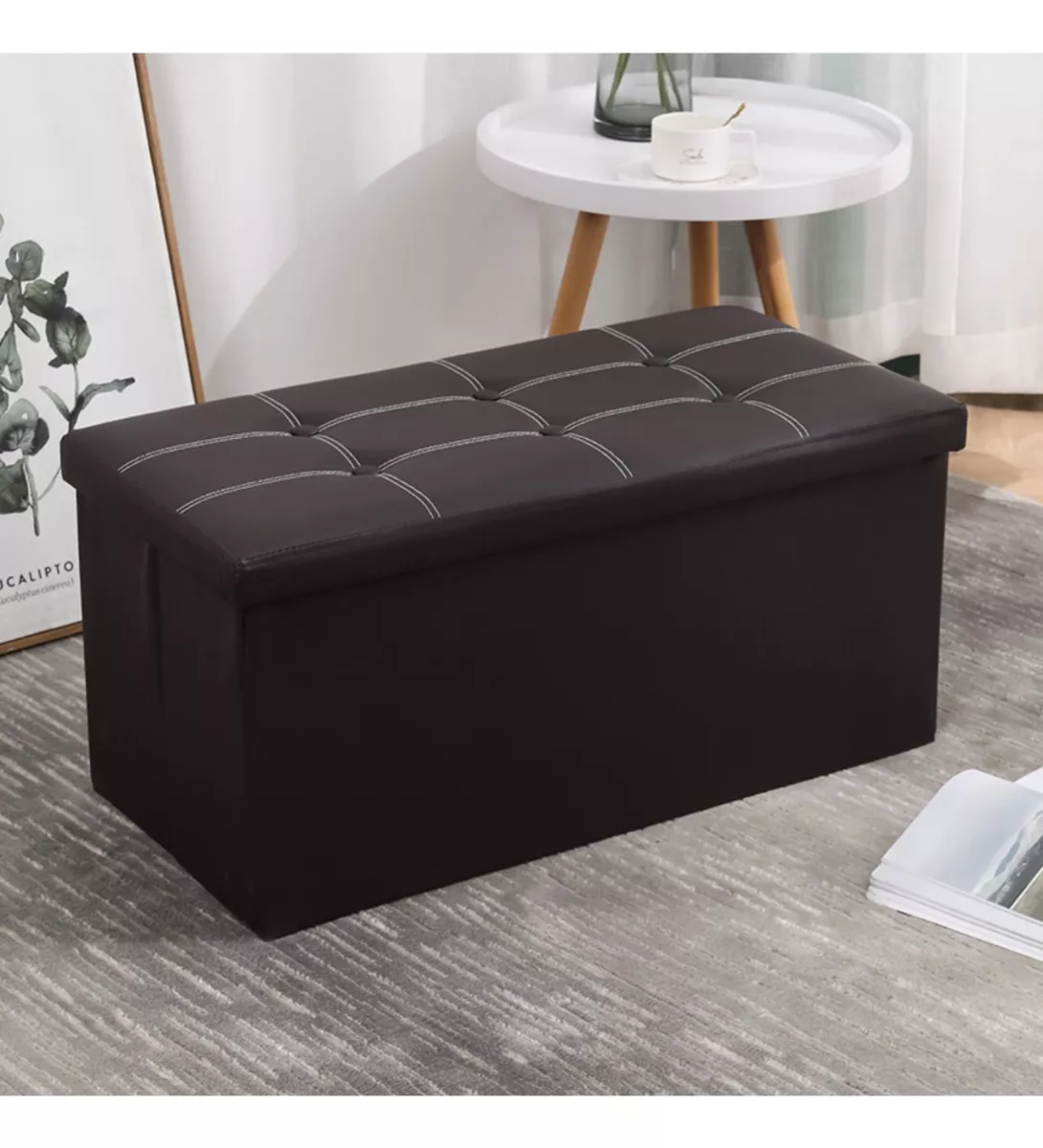 Puff Banca Taburete De Almacenamiento Plegable Piel