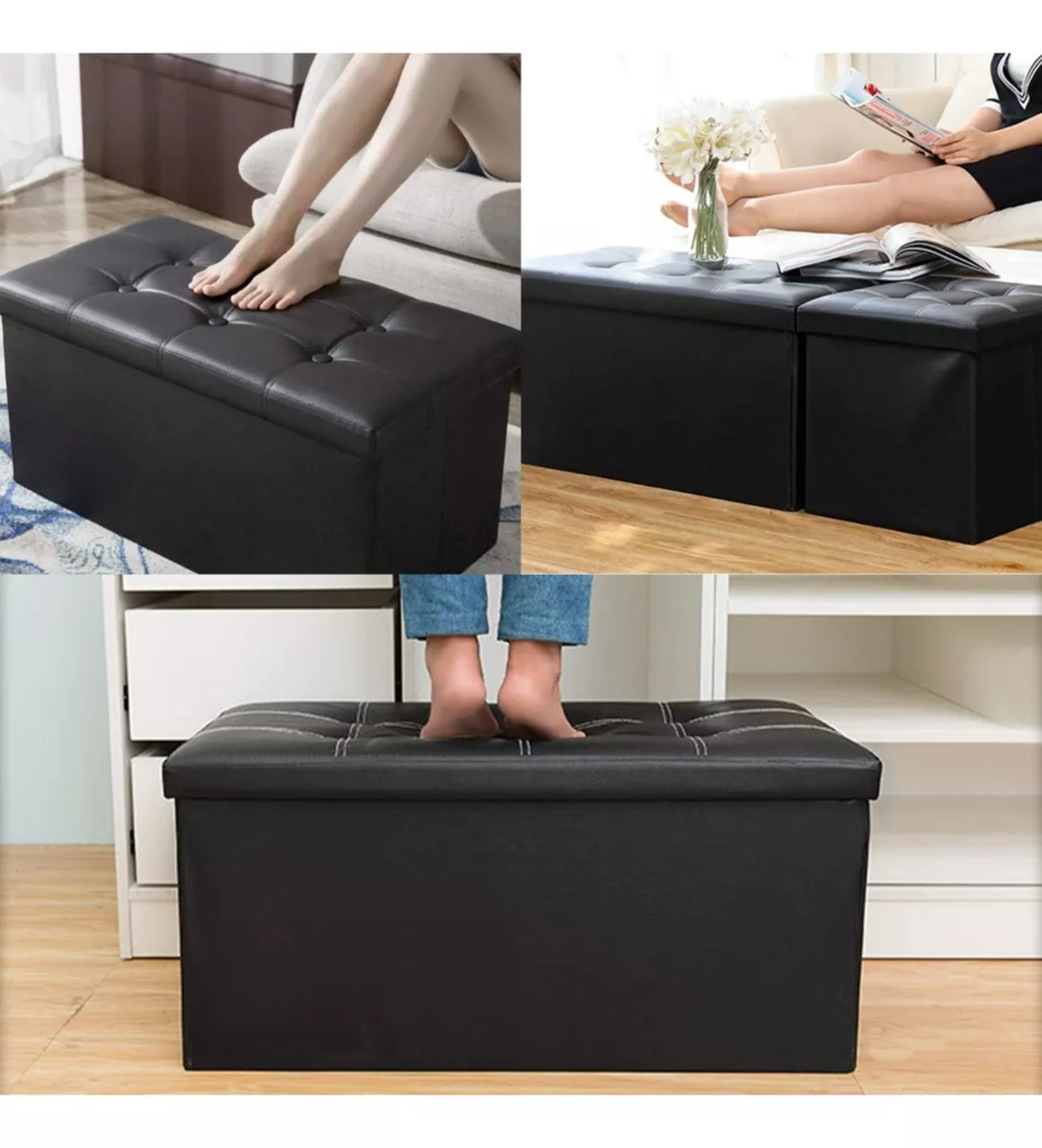 Puff Banca Taburete De Almacenamiento Plegable Piel