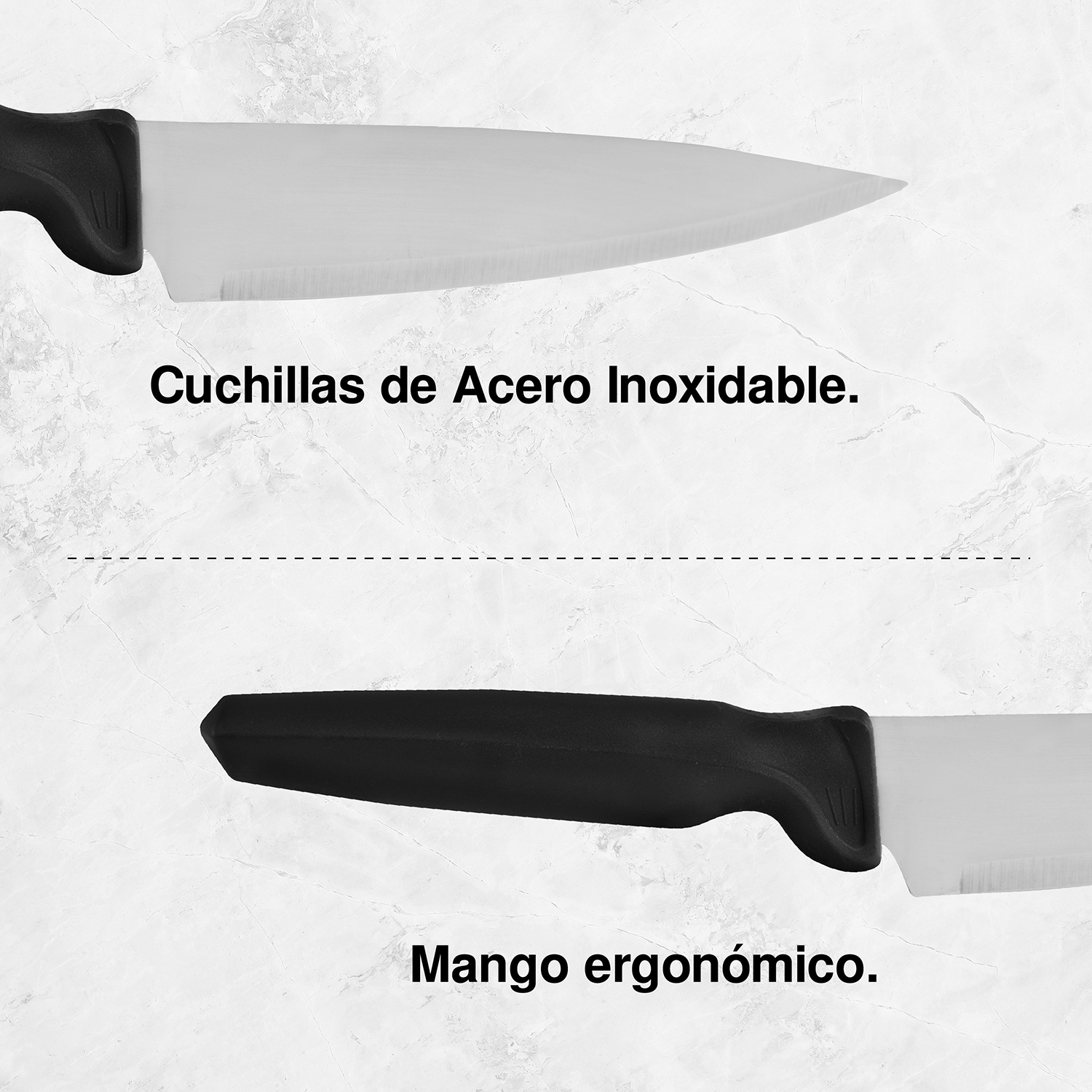 Set De 9 Cuchillos De Cocina Acero Inoxidable Mango Negro