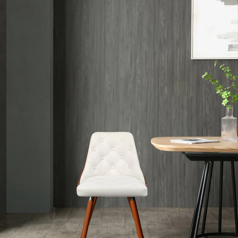 Silla de Comedor con Asiento Acolchado Tapizado en Cuero Sintético Blanco. Patas en Madera de Caucho