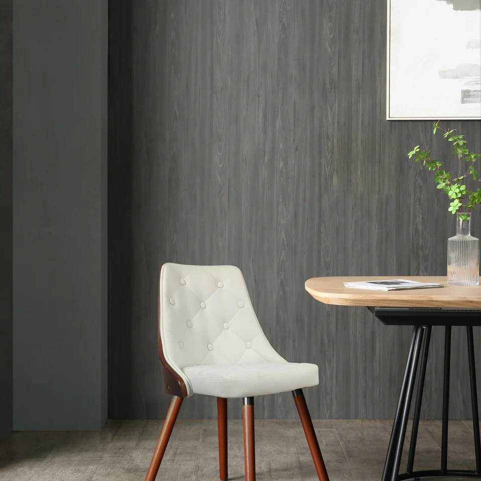 Silla de Comedor con Asiento Acolchado Tapizado en Cuero Sintético Blanco. Patas en Madera de Caucho