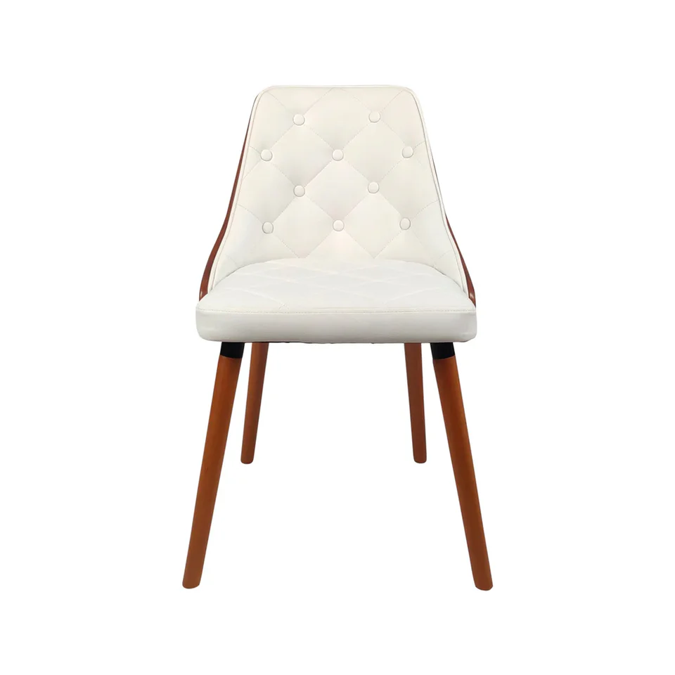 Silla de Comedor con Asiento Acolchado Tapizado en Cuero Sintético Blanco. Patas en Madera de Caucho