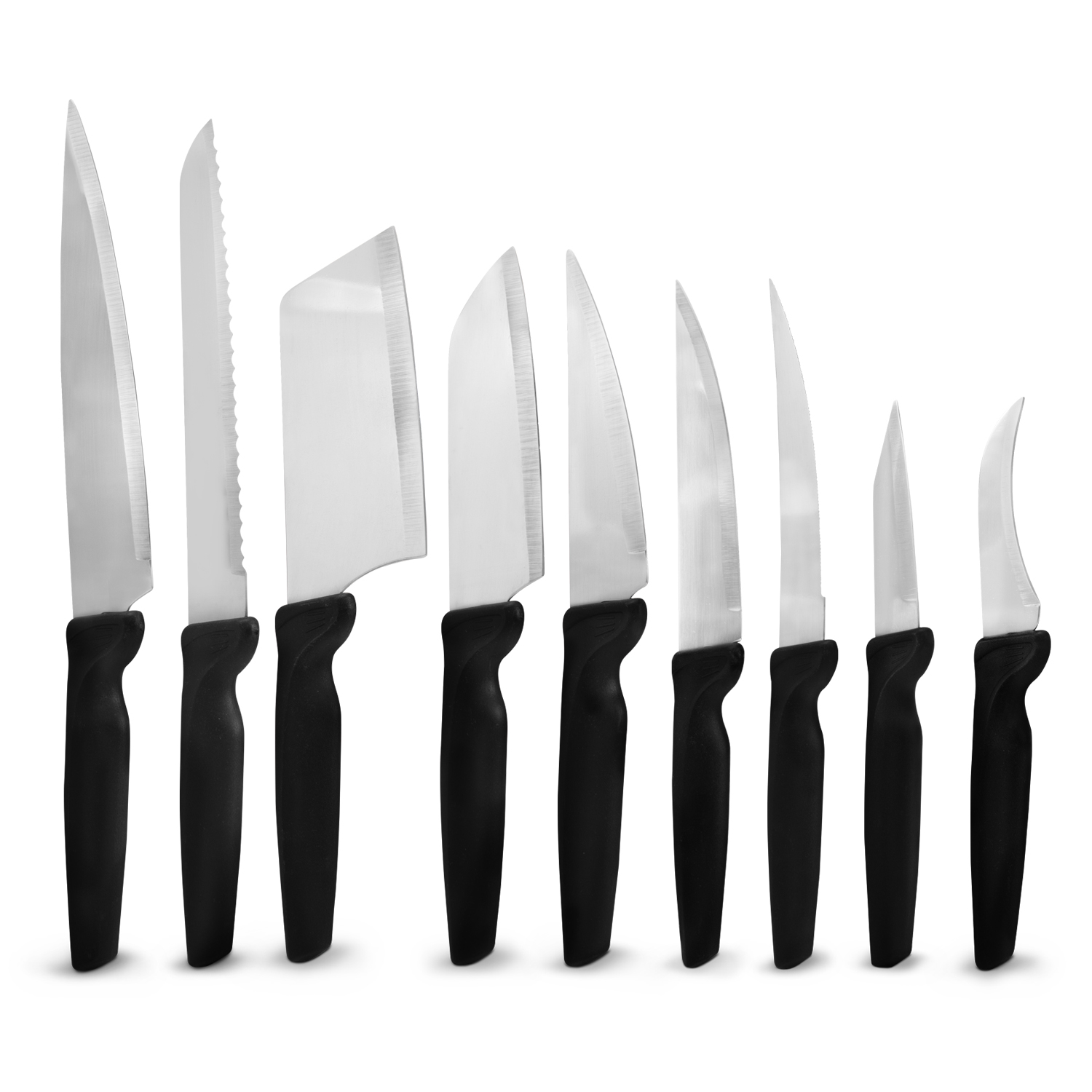 Set De 9 Cuchillos De Cocina Acero Inoxidable Mango Negro